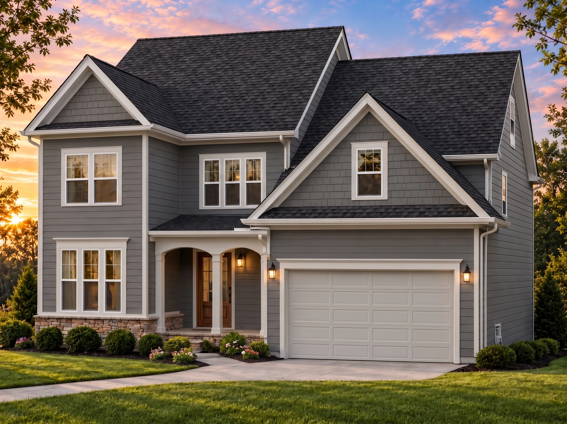Plan  15-1063 – Bulverton House |  New American – 4-Bed, 3.5-Bath, 2,396 SF - Warm Charcoal, AI-generated exterior concept