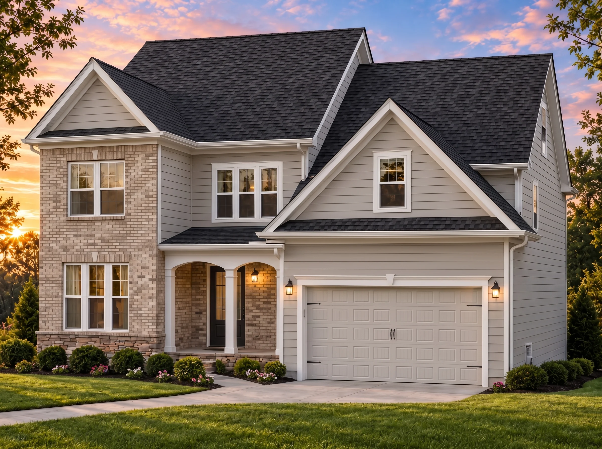 Plan  15-1063 – Bulverton House |  New American – 4-Bed, 3.5-Bath, 2,396 SF - Natural Brick, AI-generated exterior concept