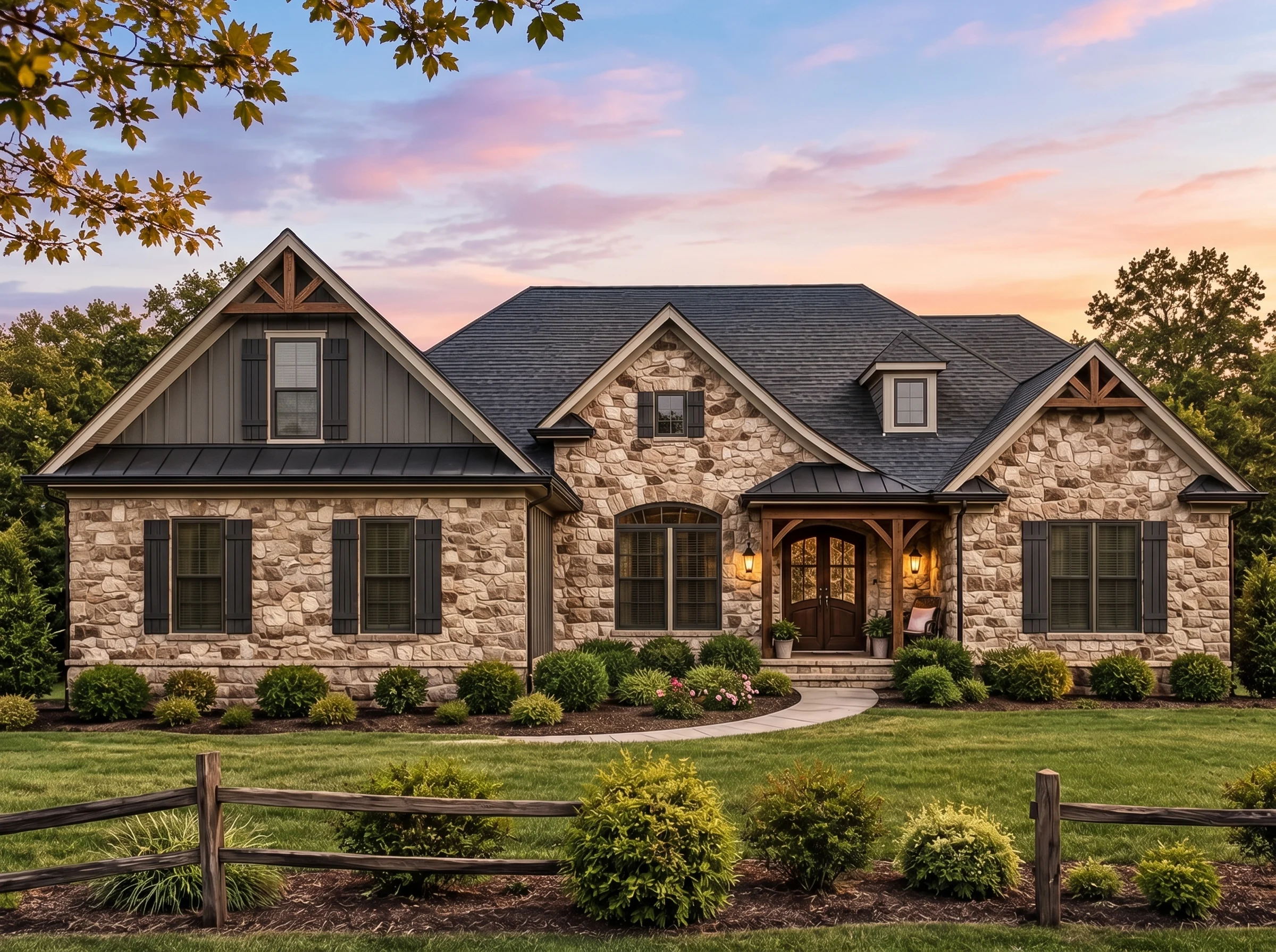 Plan  15-1169 – Aster Pass Cottage |  French Country – 4-Bed, 4.5-Bath, 4,756 SF - Warm Charcoal, AI-generated exterior concept