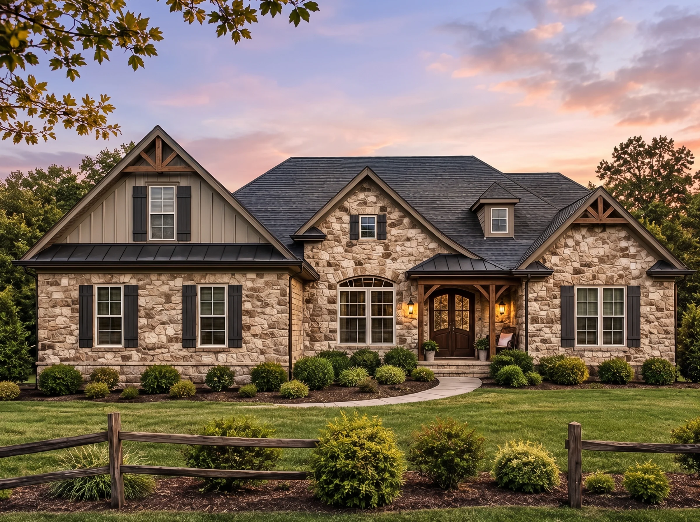 Plan  15-1169 – Aster Pass Cottage |  French Country – 4-Bed, 4.5-Bath, 4,756 SF - Mushroom Taupe, AI-generated exterior concept