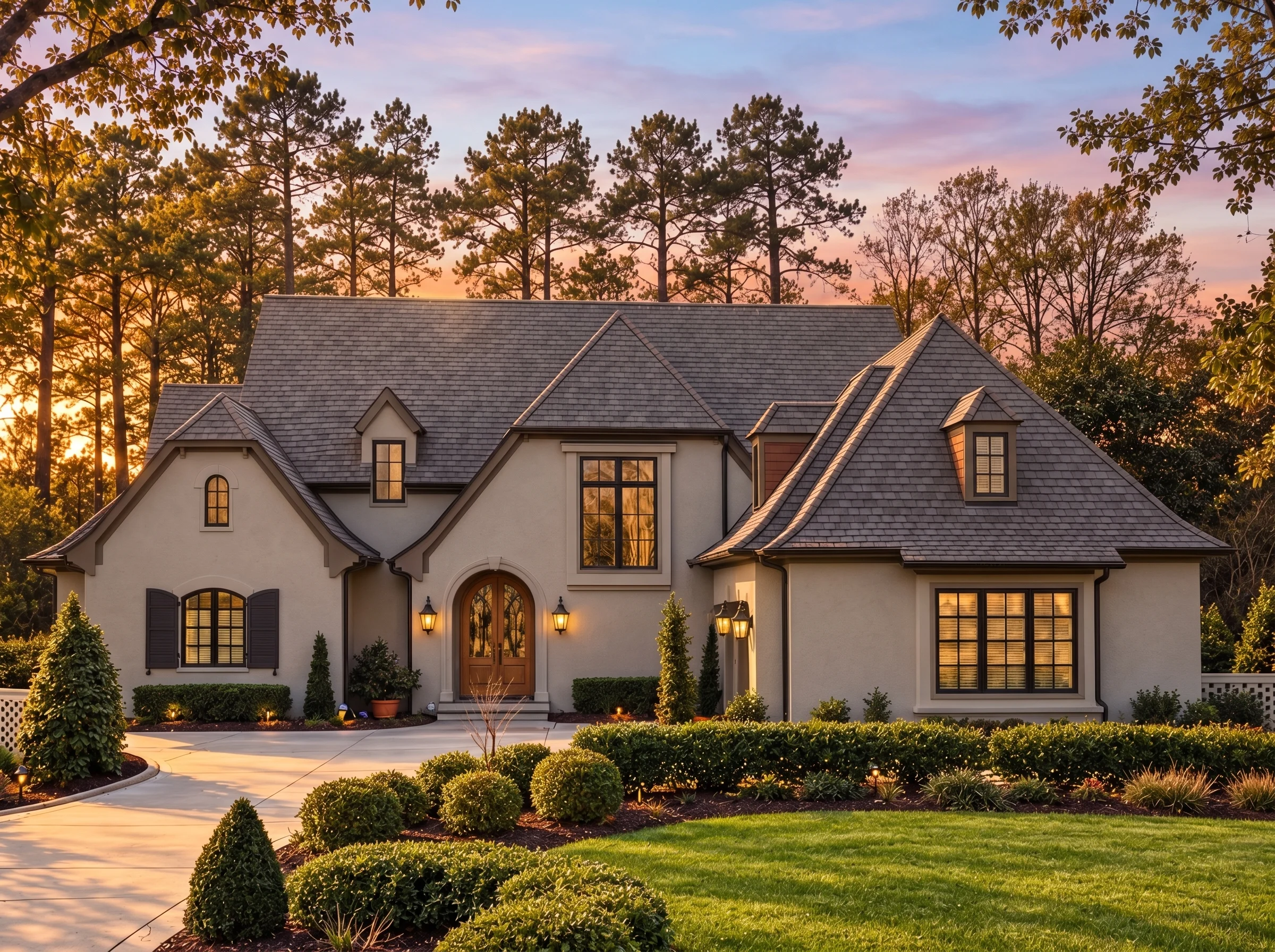 Plan  15-1167 – Sycamore Ridge House  | New American – 5-Bed, 5-Bath, 4,547 SF - Mushroom Taupe, AI-generated exterior concept