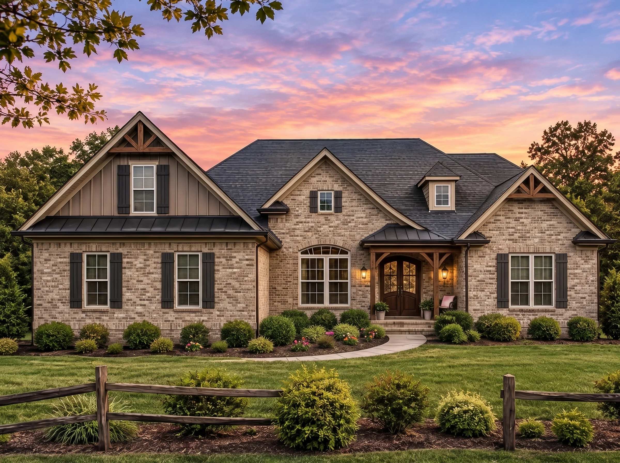 Plan  15-1169 – Aster Pass Cottage |  French Country – 4-Bed, 4.5-Bath, 4,756 SF - Natural Brick, AI-generated exterior concept