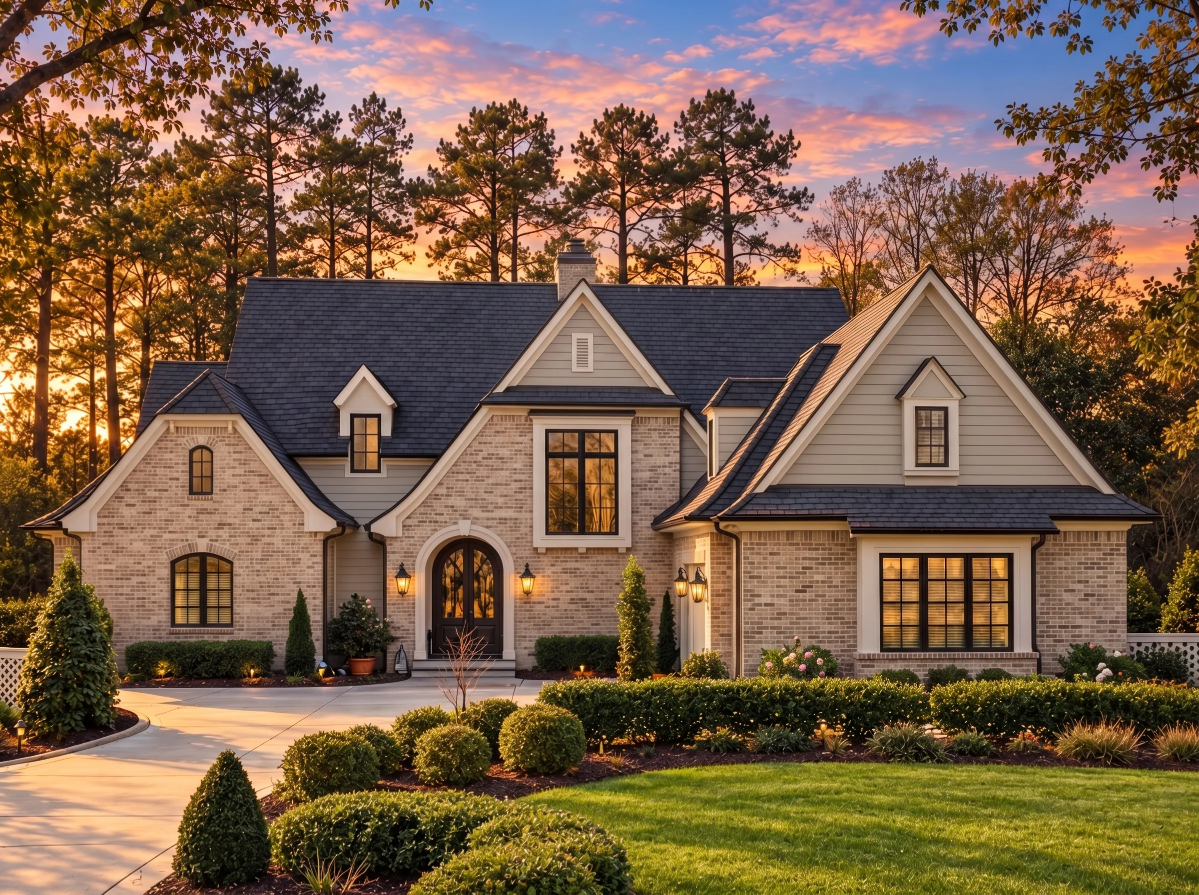 Plan  15-1167 – Sycamore Ridge House  | New American – 5-Bed, 5-Bath, 4,547 SF - Natural Brick, AI-generated exterior concept