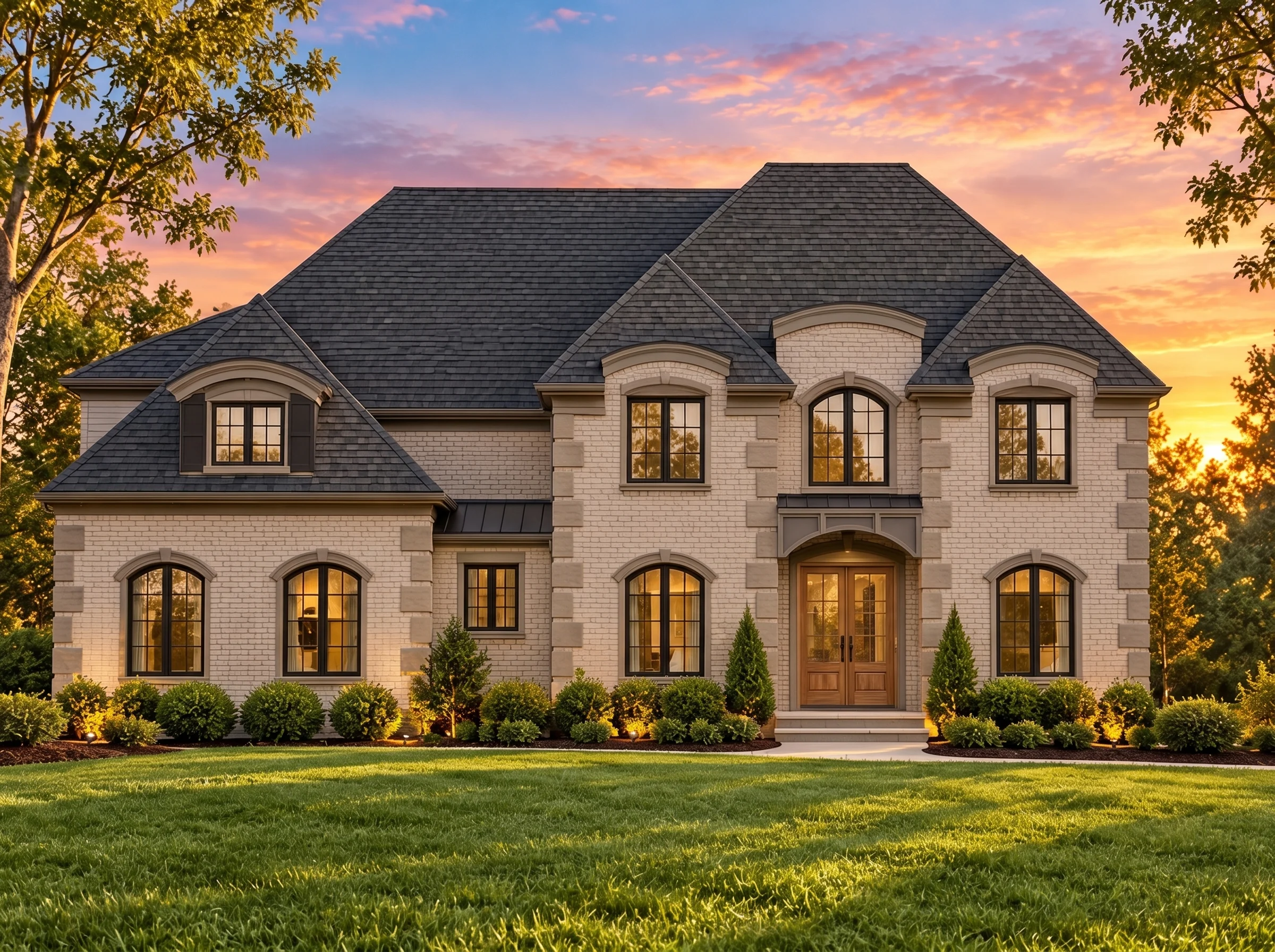 Plan  15-1175 – Cedar Valley Estate  | French Country – 5-Bed, 4.5-Bath, 4,705 SF - Mushroom Taupe, AI-generated exterior concept