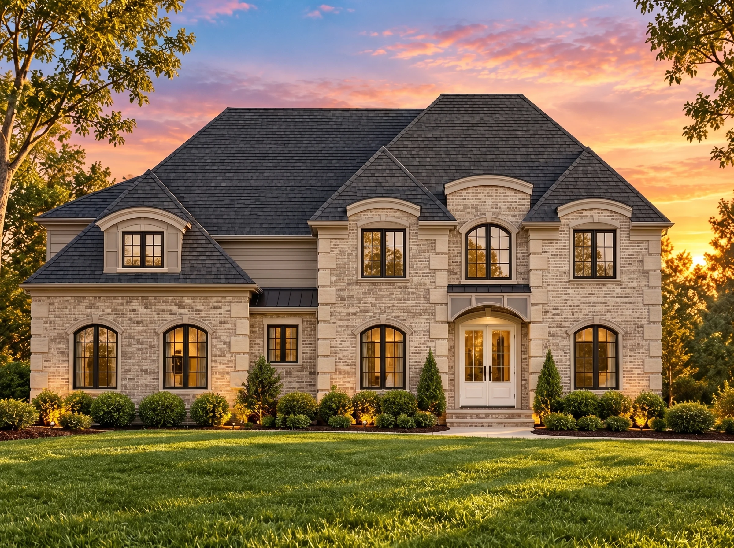 Plan  15-1175 – Cedar Valley Estate  | French Country – 5-Bed, 4.5-Bath, 4,705 SF - Natural Brick, AI-generated exterior concept