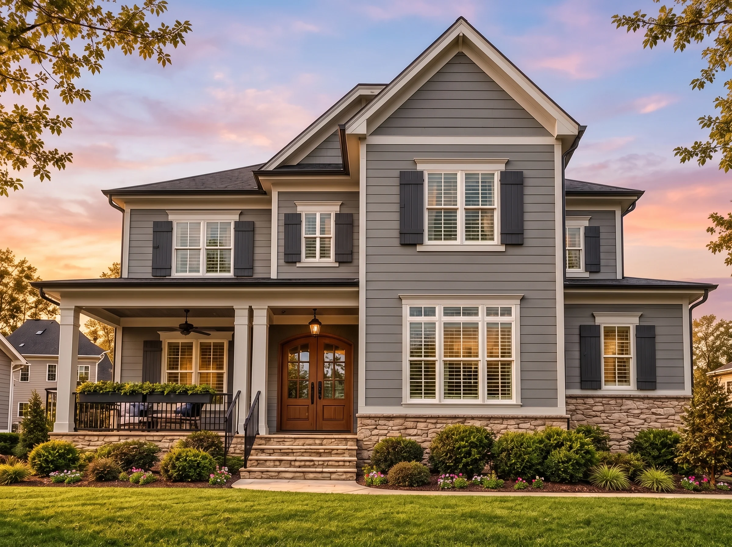 Plan  15-1206 – Willow Bluff Retreat  | New American – 5-Bed, 5-Bath, 3,487 SF - Warm Charcoal, AI-generated exterior concept