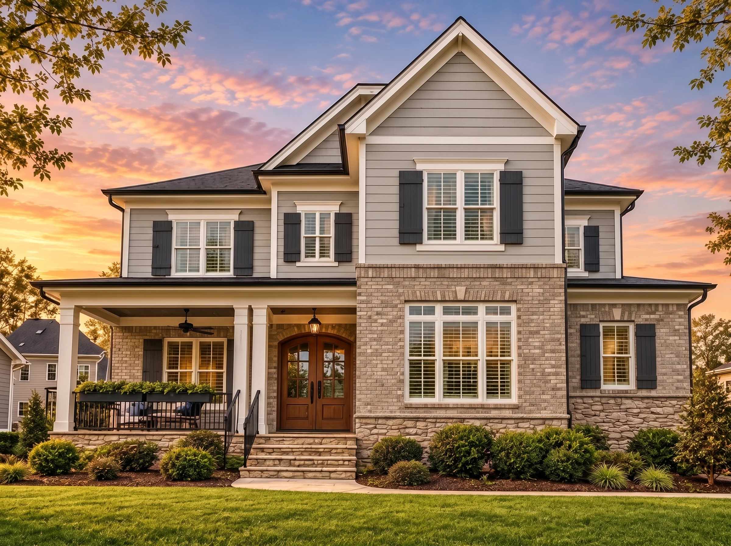 Plan  15-1206 – Willow Bluff Retreat  | New American – 5-Bed, 5-Bath, 3,487 SF - Natural Brick, AI-generated exterior concept