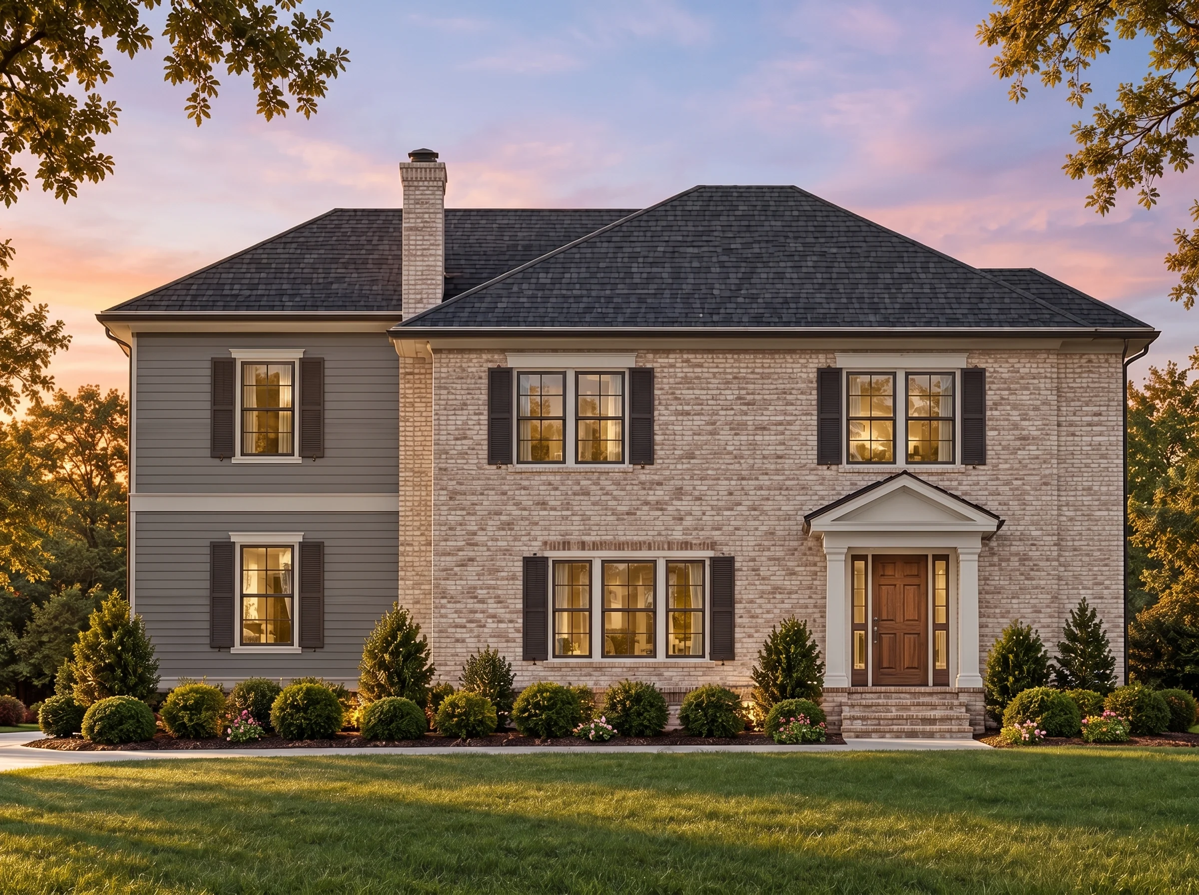 Plan  15-1207 – Presence House |  Colonial – 3-Bed, 2.5-Bath, 2,030 SF - Warm Charcoal, AI-generated exterior concept