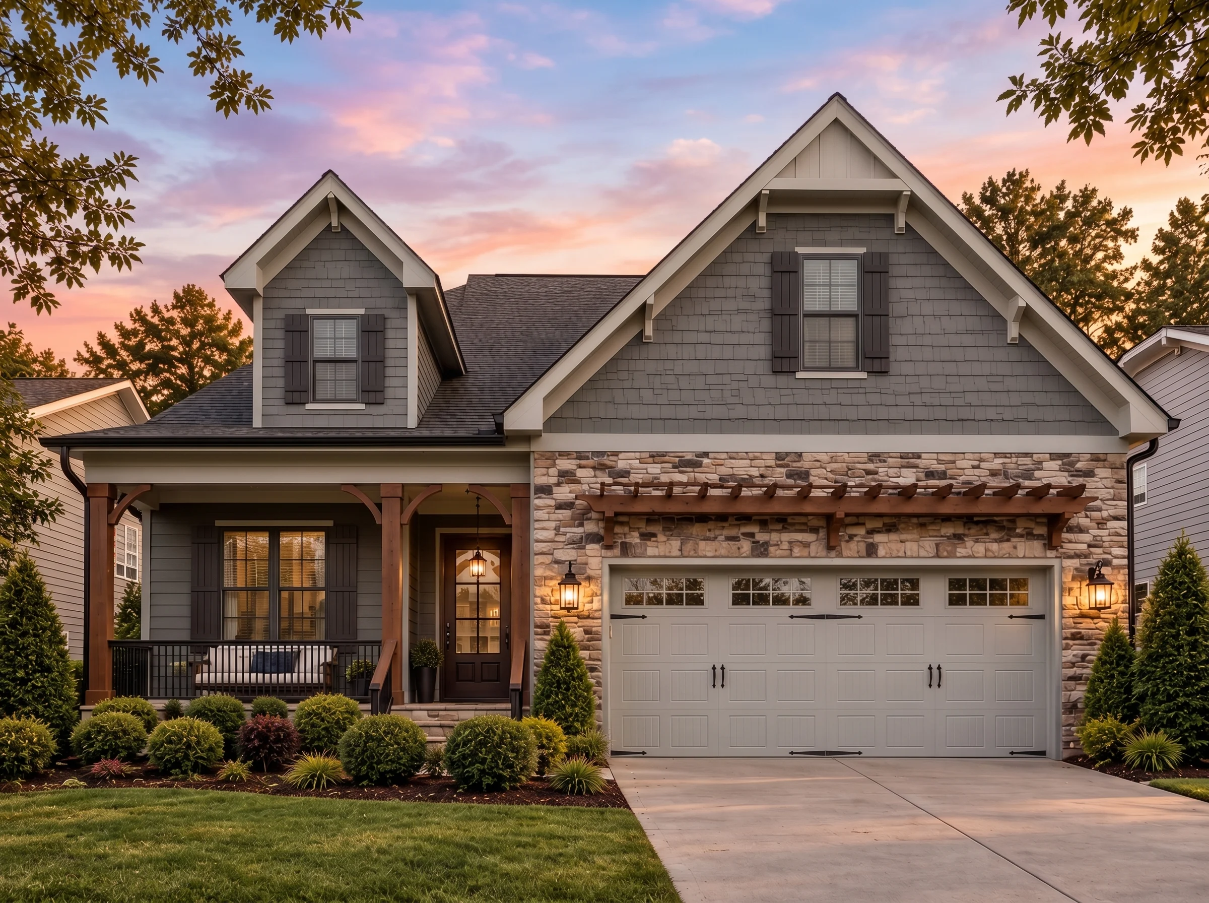 Plan  15-1208 – Chestnut Shores Retreat | New American – 4-Bed, 4-Bath, 2,757 SF - Warm Charcoal, AI-generated exterior concept