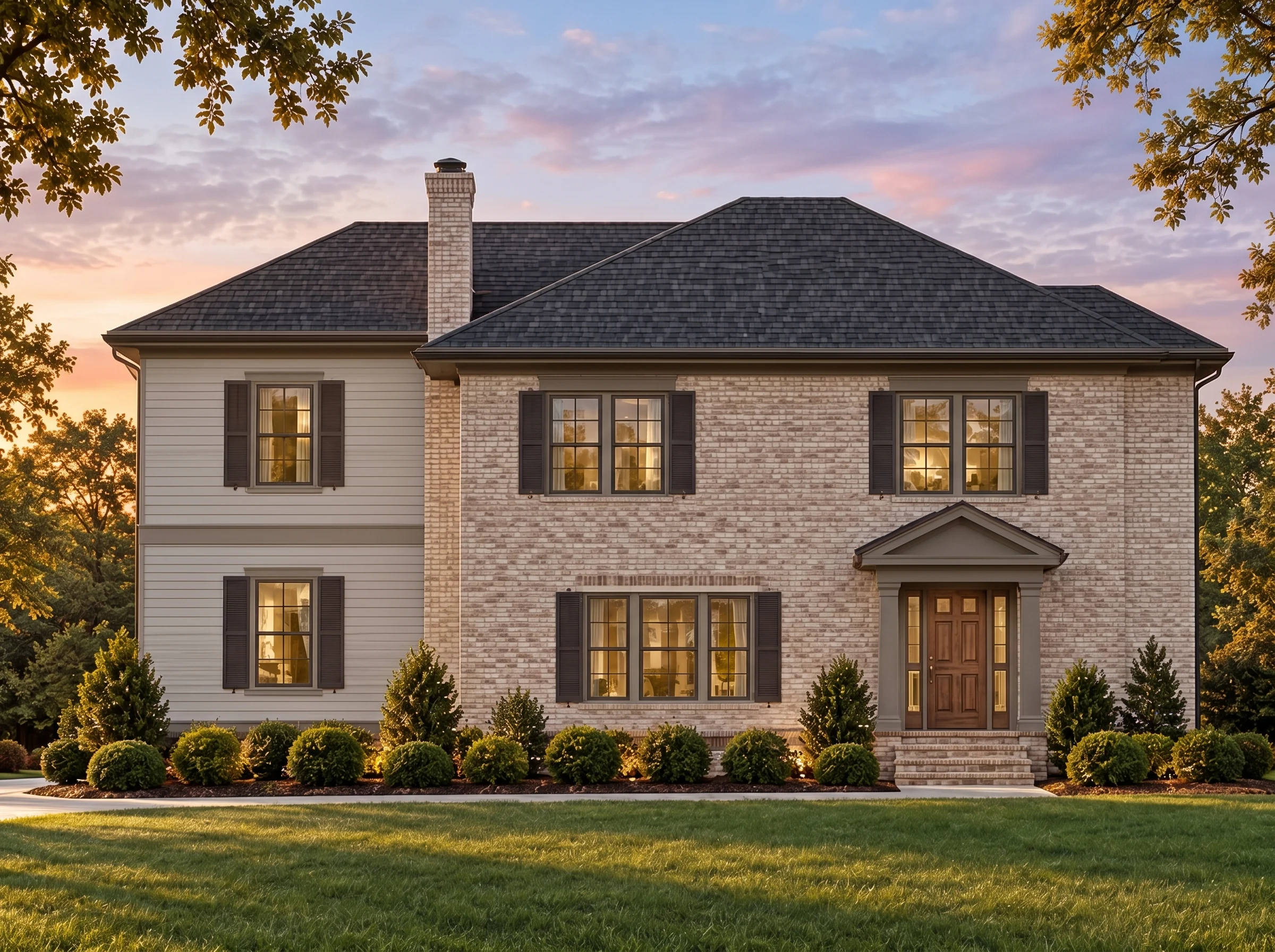 Plan  15-1207 – Presence House |  Colonial – 3-Bed, 2.5-Bath, 2,030 SF - Mushroom Taupe, AI-generated exterior concept