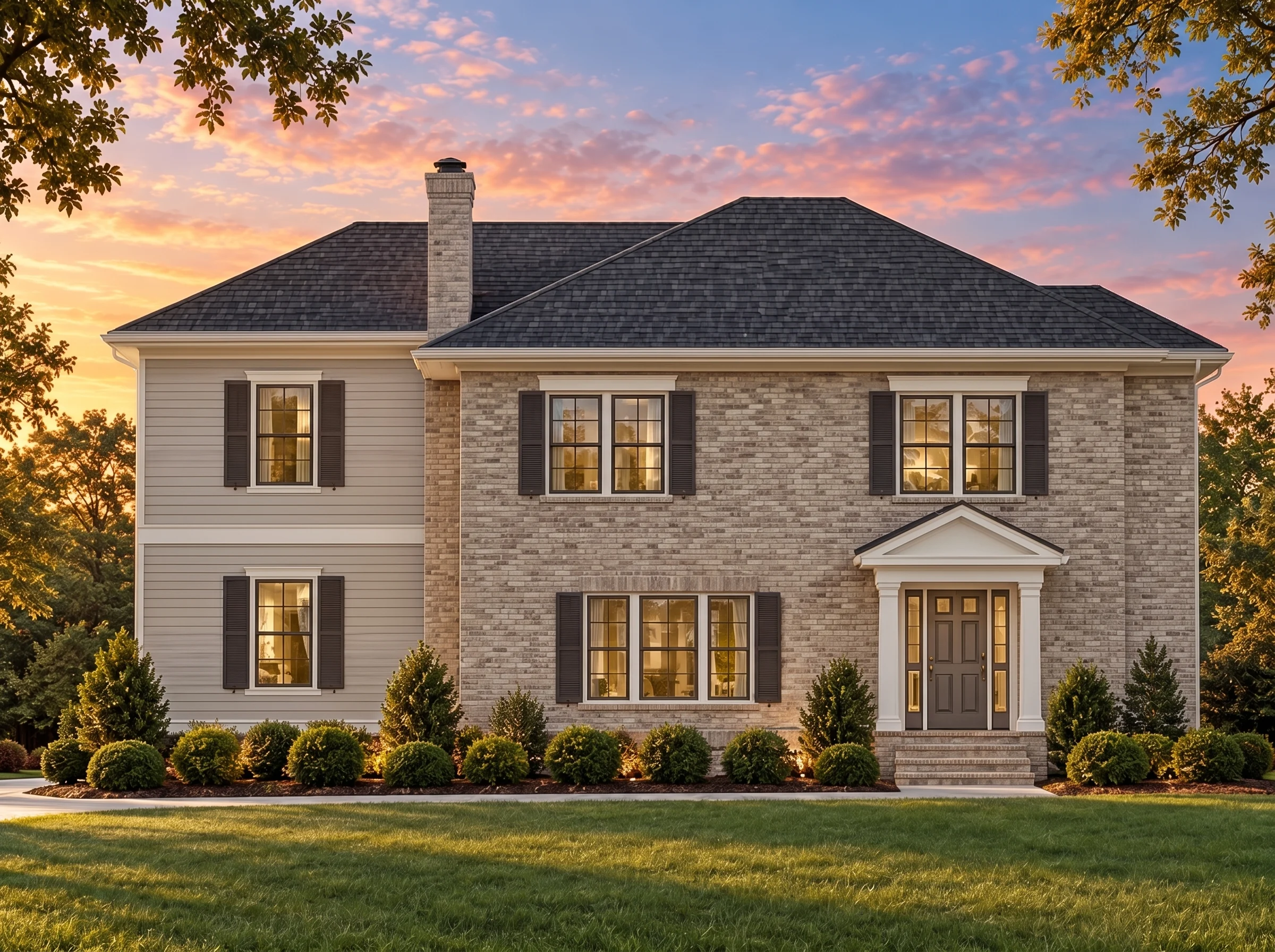 Plan  15-1207 – Presence House |  Colonial – 3-Bed, 2.5-Bath, 2,030 SF - Natural Brick, AI-generated exterior concept