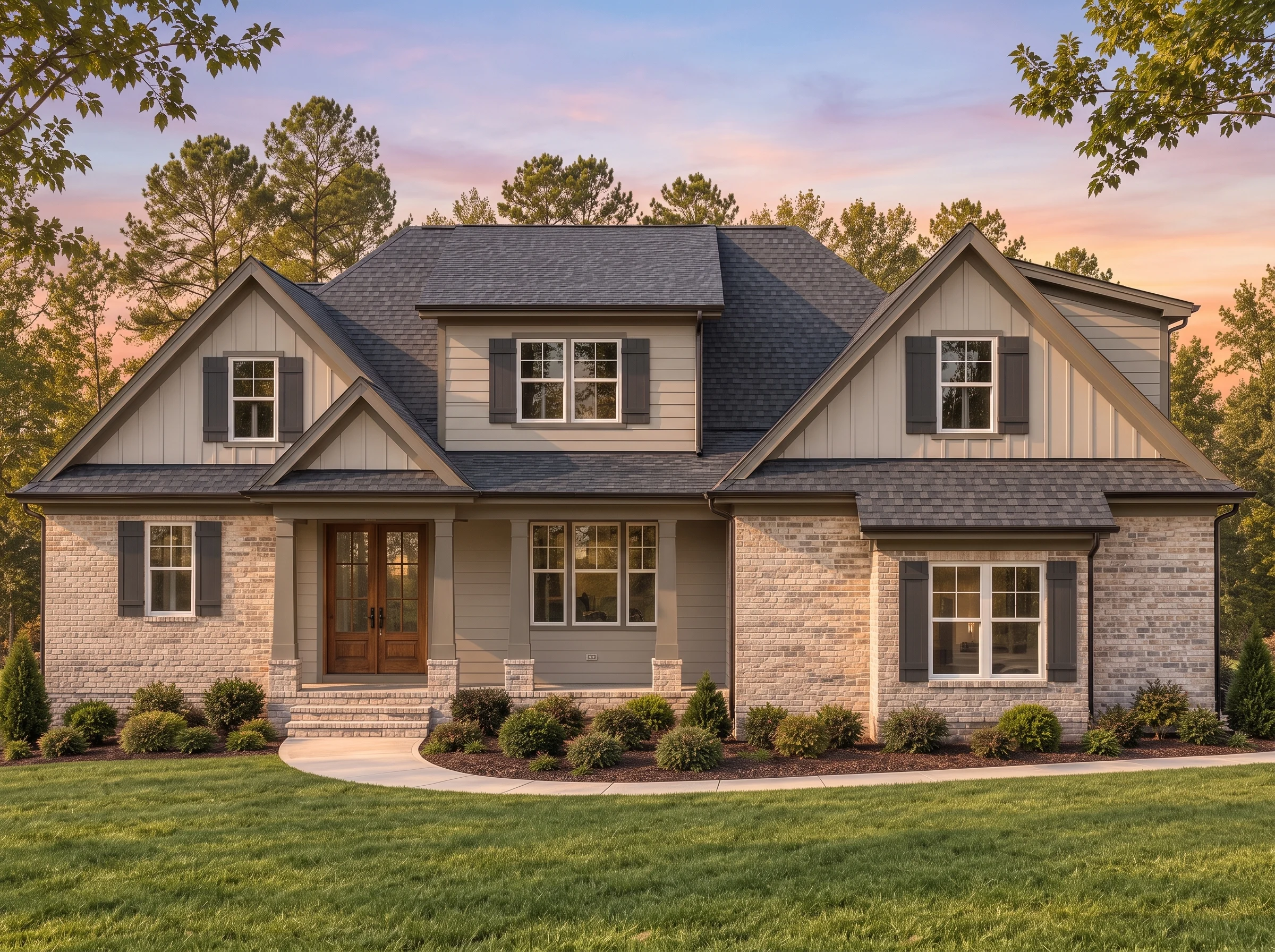 Plan  15-1225 – Alder Cove Cottage |  New American – 4-Bed, 4-Bath, 3,269 SF - Mushroom Taupe, AI-generated exterior concept