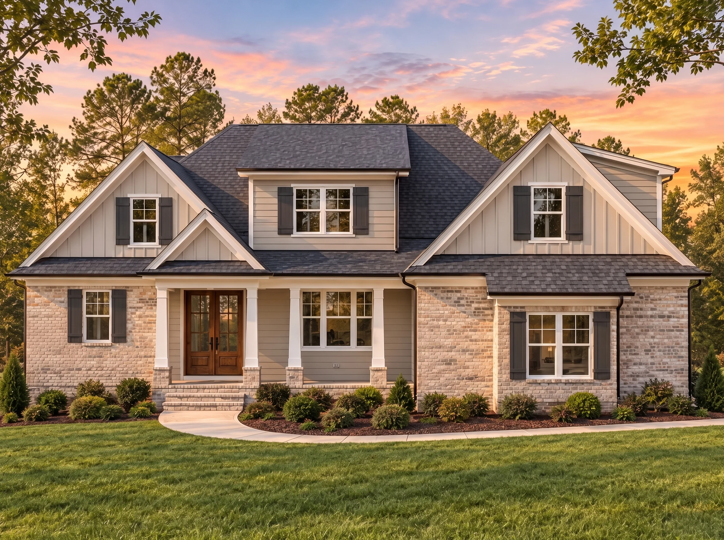 Plan  15-1225 – Alder Cove Cottage |  New American – 4-Bed, 4-Bath, 3,269 SF - Natural Brick, AI-generated exterior concept