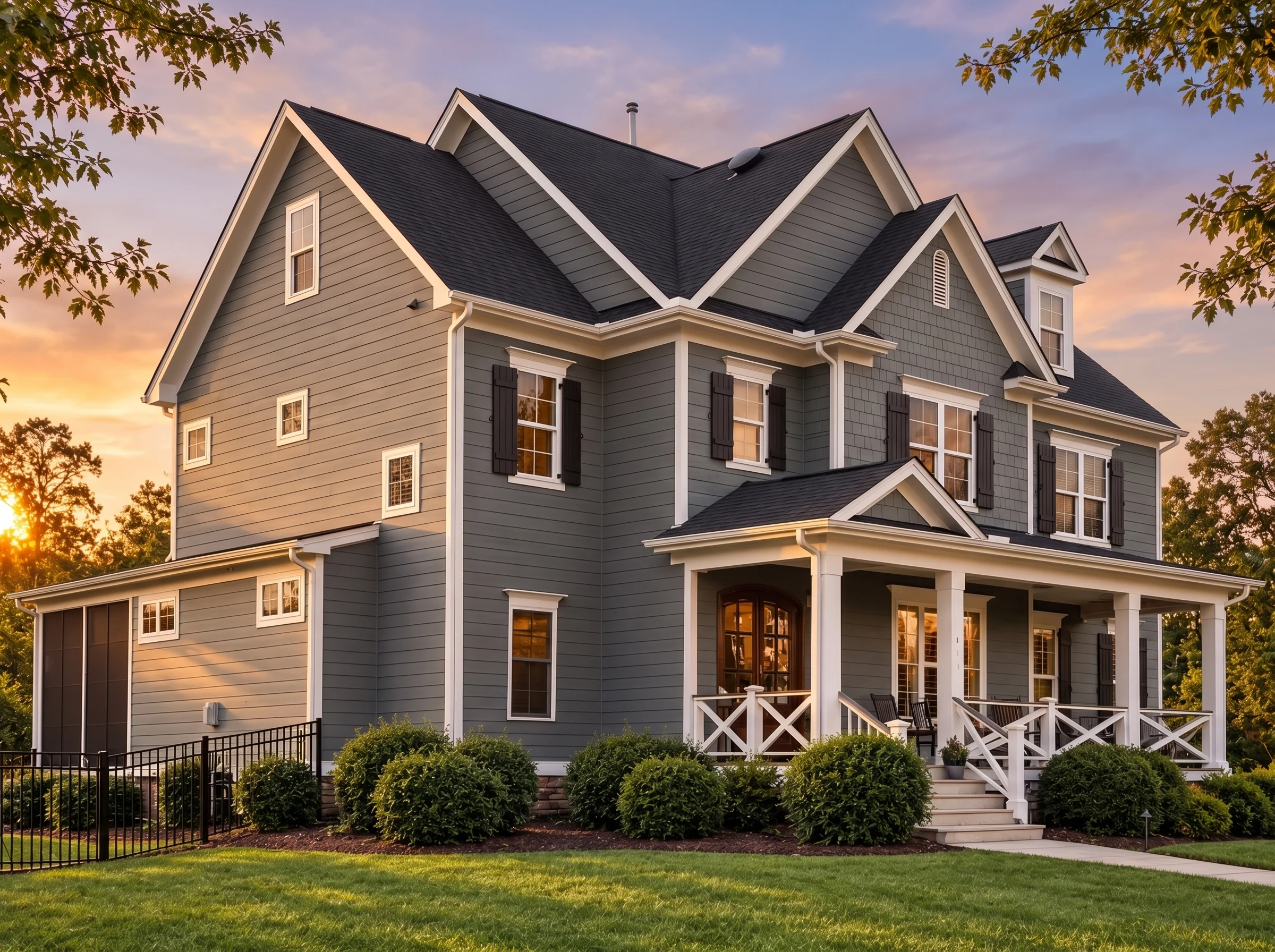 Plan  15-1274 – Aster Ridge Residence  | New American – 5-Bed, 4-Bath, 3,592 SF - Warm Charcoal, AI-generated exterior concept