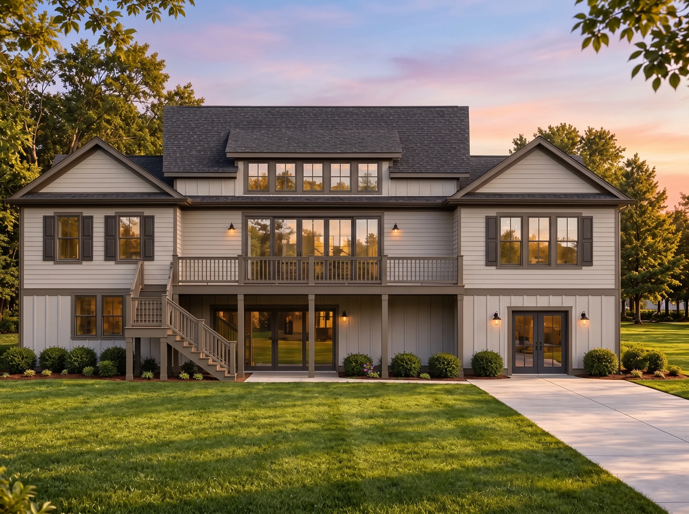 Plan  15-1255 – Poplar Brook Cottage  | Modern Farmhouse – 4-Bed, 3-Bath, 3,862 SF - Mushroom Taupe, AI-generated exterior concept