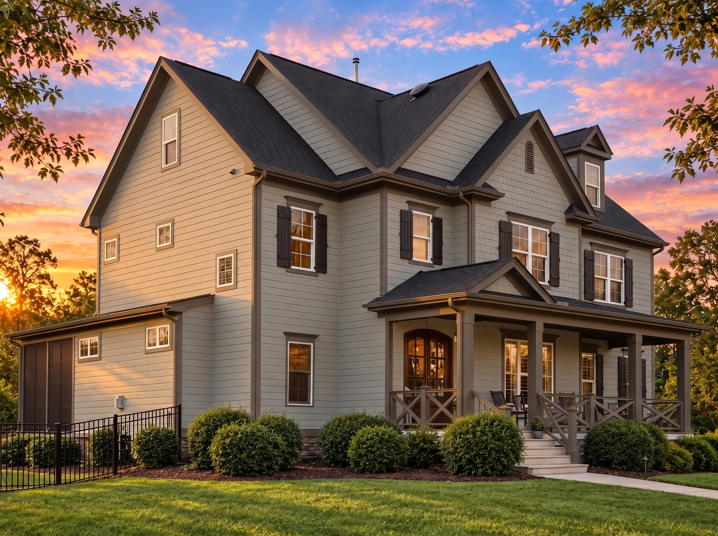 Plan  15-1274 – Aster Ridge Residence  | New American – 5-Bed, 4-Bath, 3,592 SF - Mushroom Taupe, AI-generated exterior concept