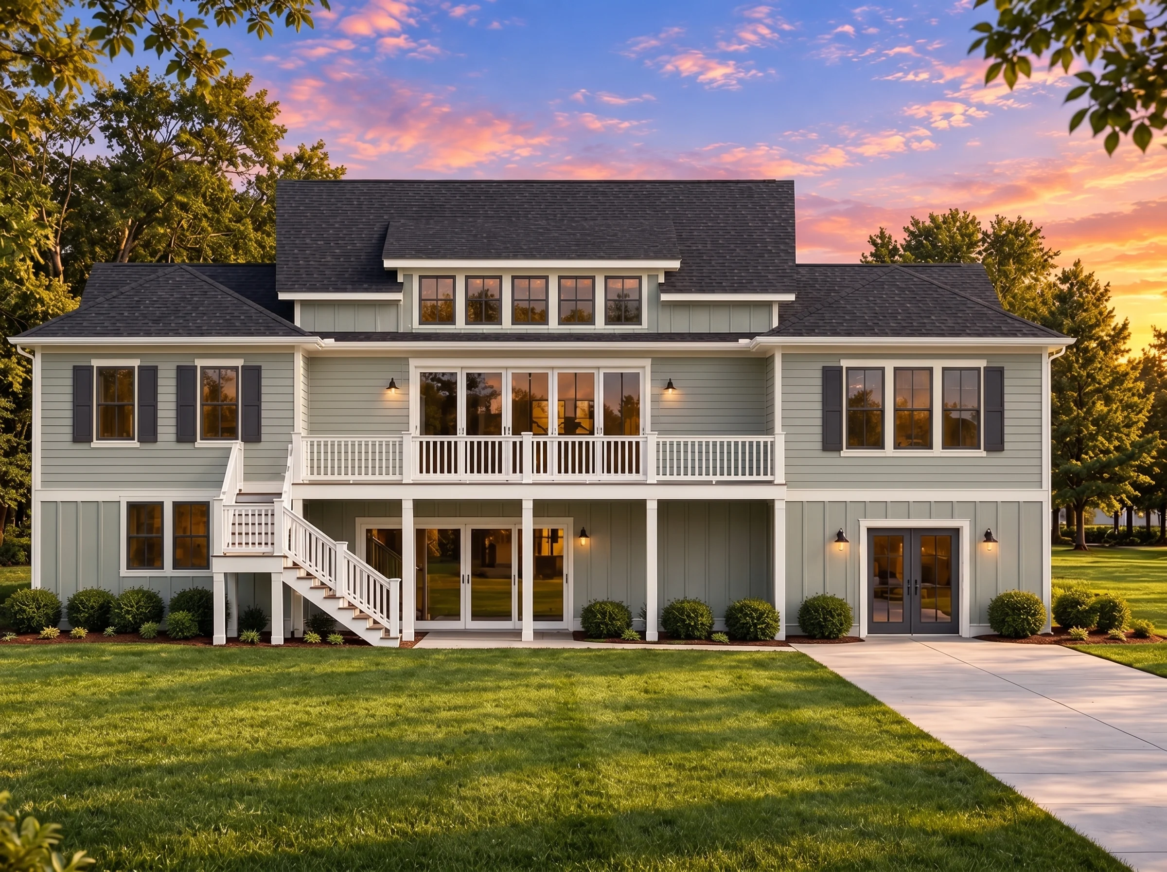 Plan  15-1255 – Poplar Brook Cottage  | Modern Farmhouse – 4-Bed, 3-Bath, 3,862 SF - Muted Sage, AI-generated exterior concept