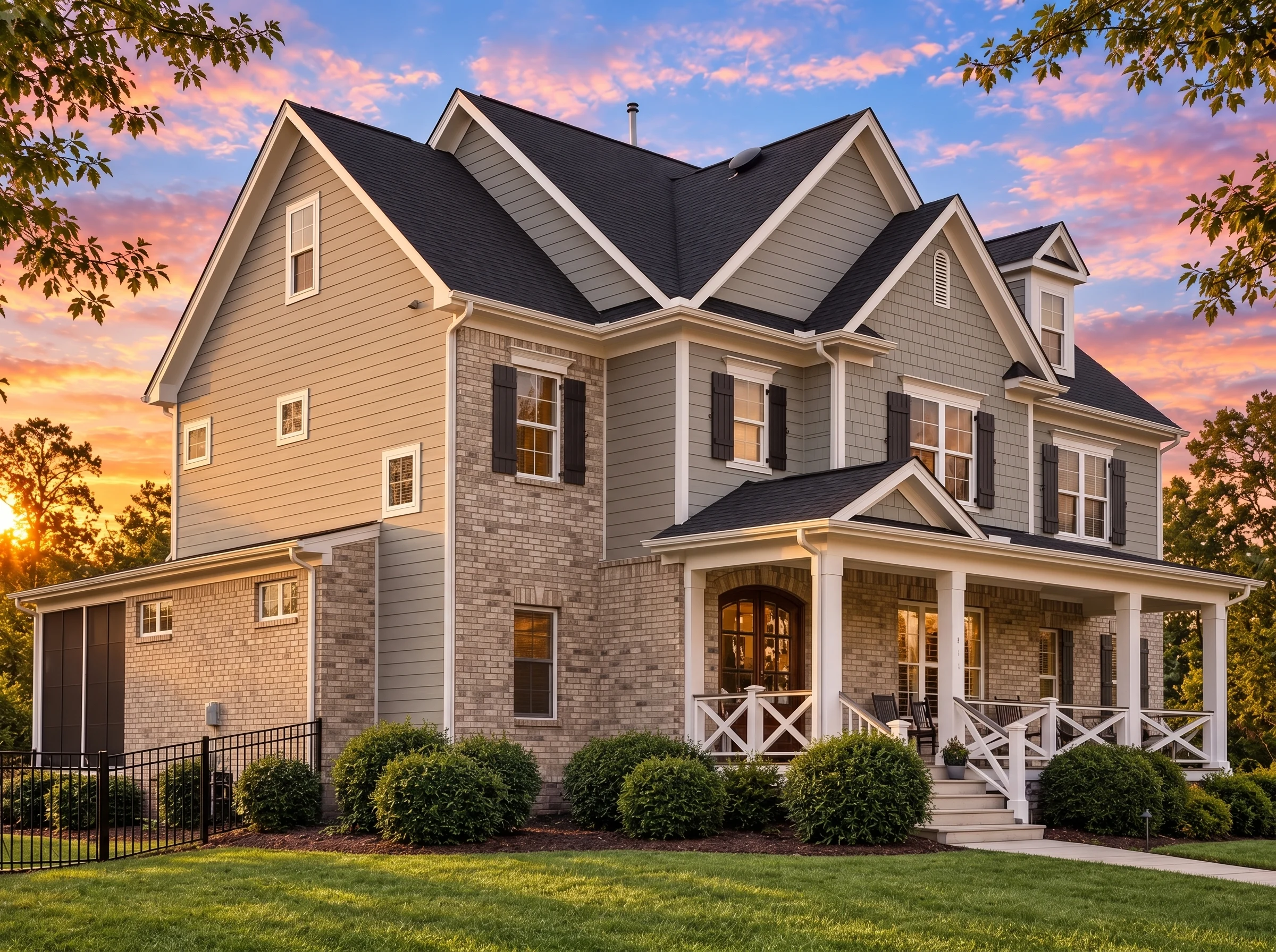 Plan  15-1274 – Aster Ridge Residence  | New American – 5-Bed, 4-Bath, 3,592 SF - Natural Brick, AI-generated exterior concept