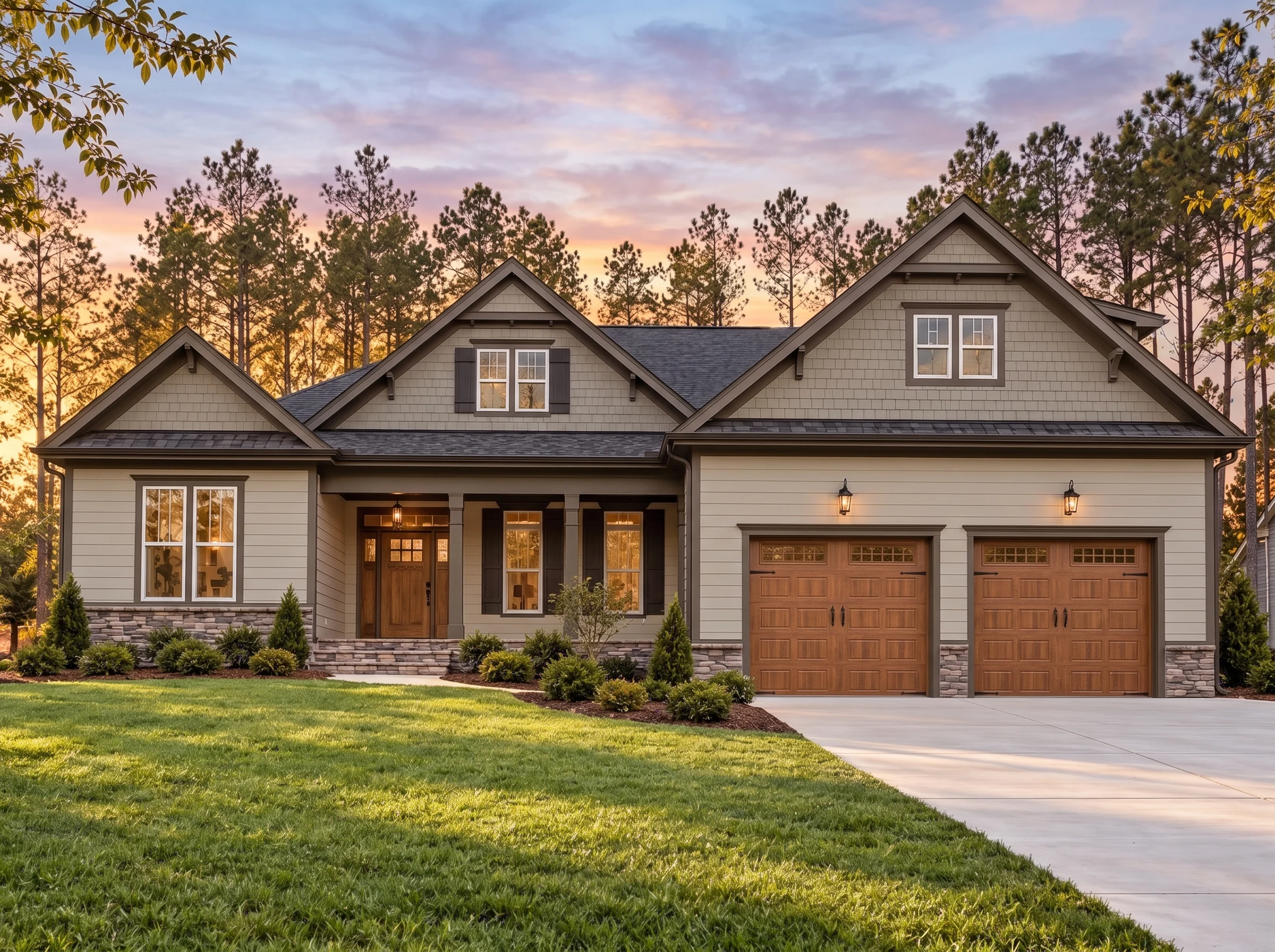 Plan  15-1291 – Spruce Valley Estate  | Craftsman Ranch – 4-Bed, 2-Bath, 2,740 SF - Mushroom Taupe, AI-generated exterior concept