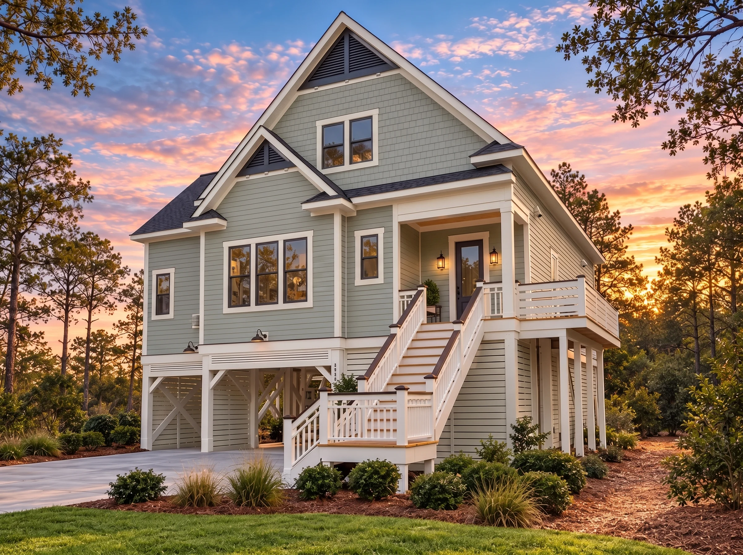 Plan  15-1288 – Auburn Run Farmhouse  | Coastal – 3-Bed, 2.5-Bath, 2,684 SF - Muted Sage, AI-generated exterior concept