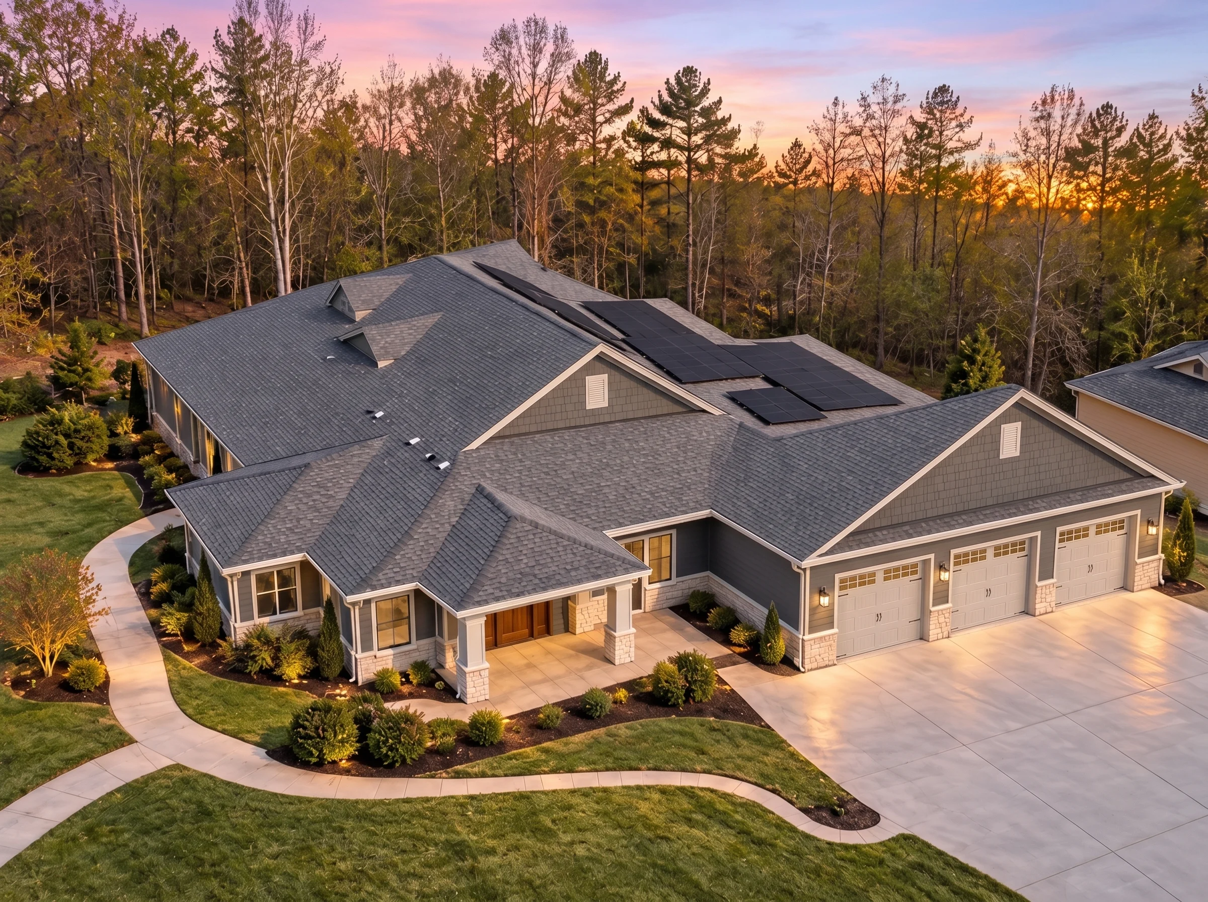 Plan  15-1303 – Auburn Summit Farm |  Traditional Ranch – 2-Bed, 3-Bath, 3,028 SF - Warm Charcoal, AI-generated exterior concept