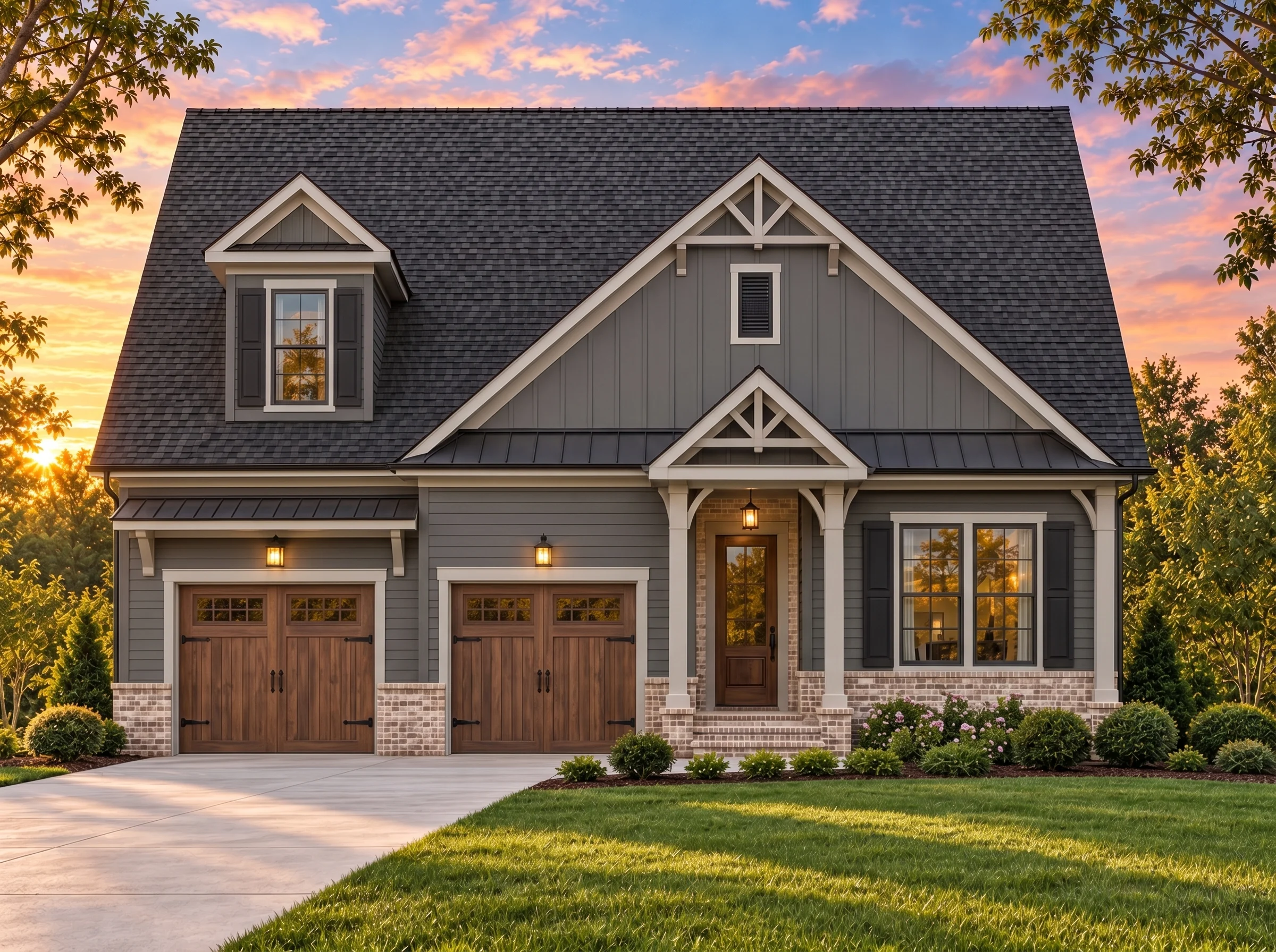 Plan  15-1309 – Unity Estate |  Modern Farmhouse – 4-Bed, 3-Bath, 2,937 SF - Warm Charcoal, AI-generated exterior concept