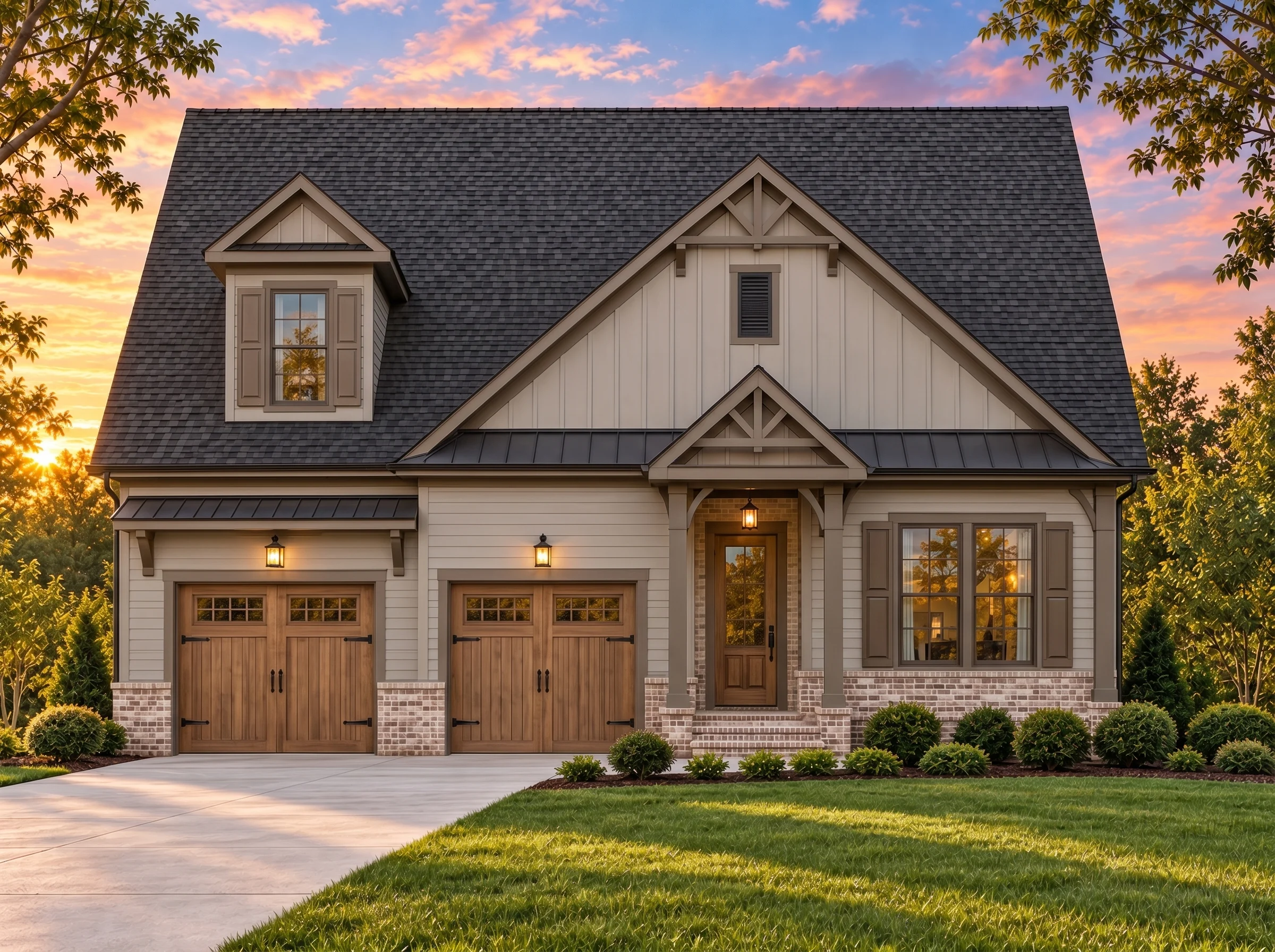 Plan  15-1309 – Unity Estate |  Modern Farmhouse – 4-Bed, 3-Bath, 2,937 SF - Mushroom Taupe, AI-generated exterior concept