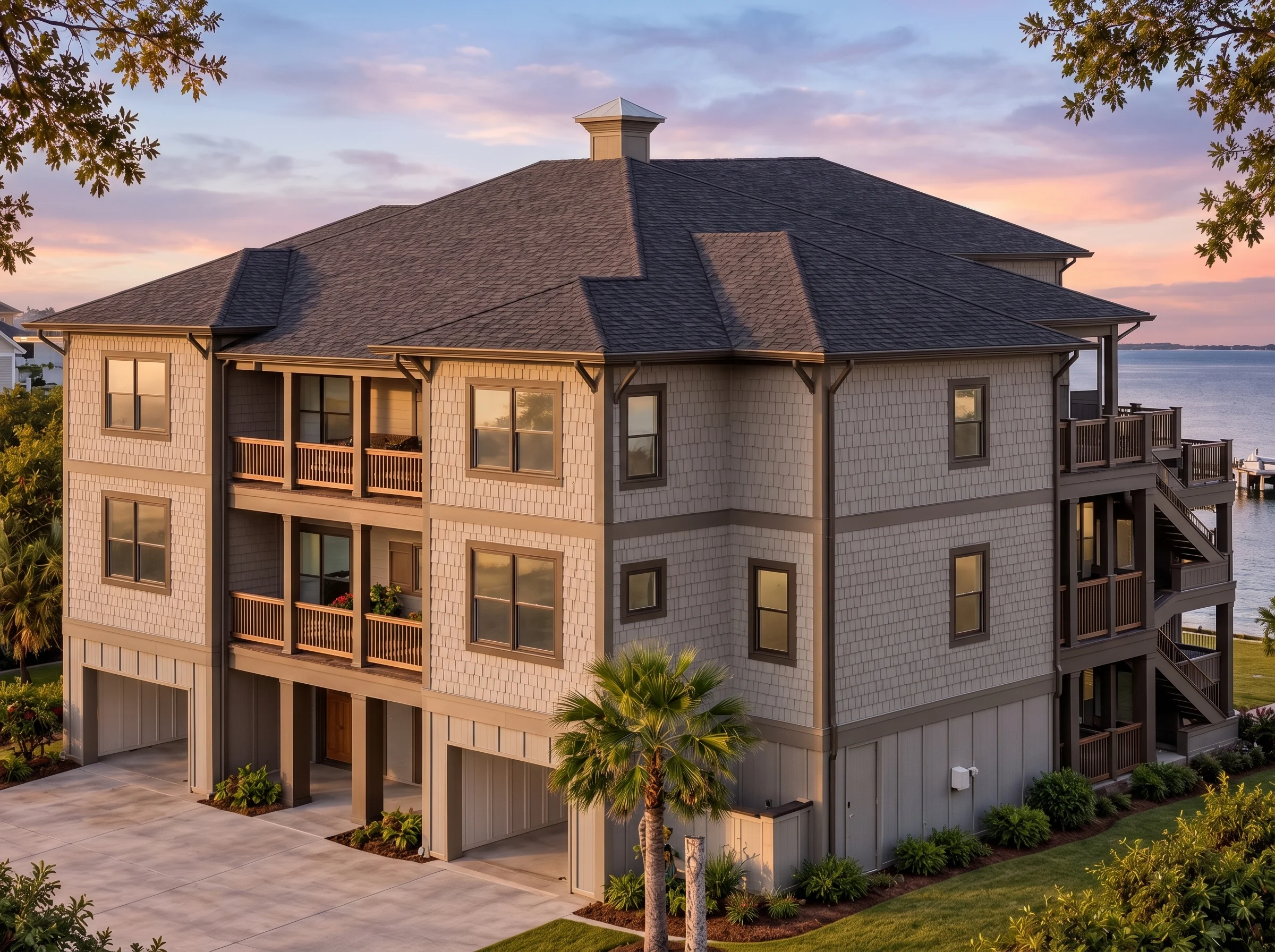 Plan  15-1339 – Auburn View House |  Neo-Classical – 5-Bed, 5-Bath, 5,721 SF - Mushroom Taupe, AI-generated exterior concept