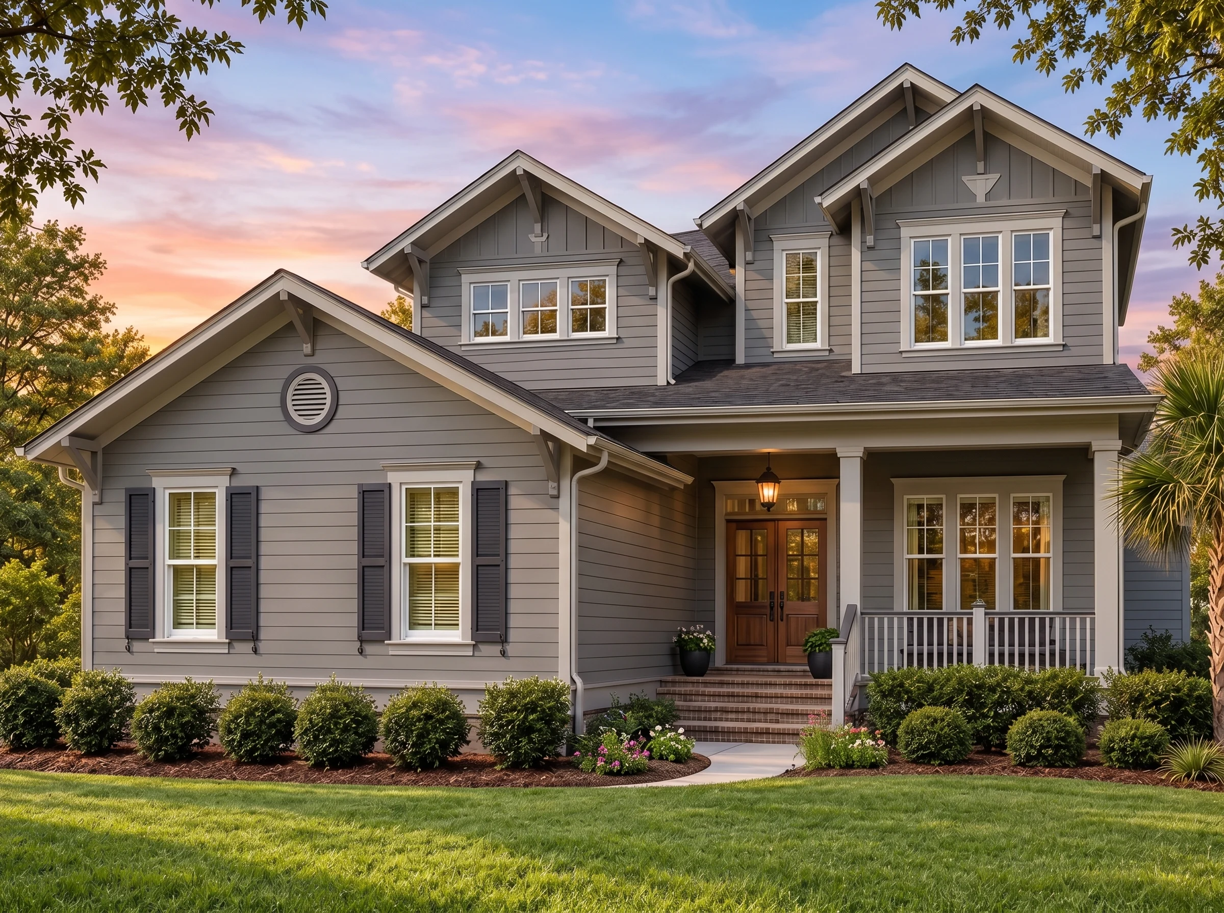 Plan  15-1314 – Auburn Pointe Homestead | Coastal Farmhouse – 4-Bed, 4.5-Bath, 3,761 SF - Warm Charcoal, AI-generated exterior concept