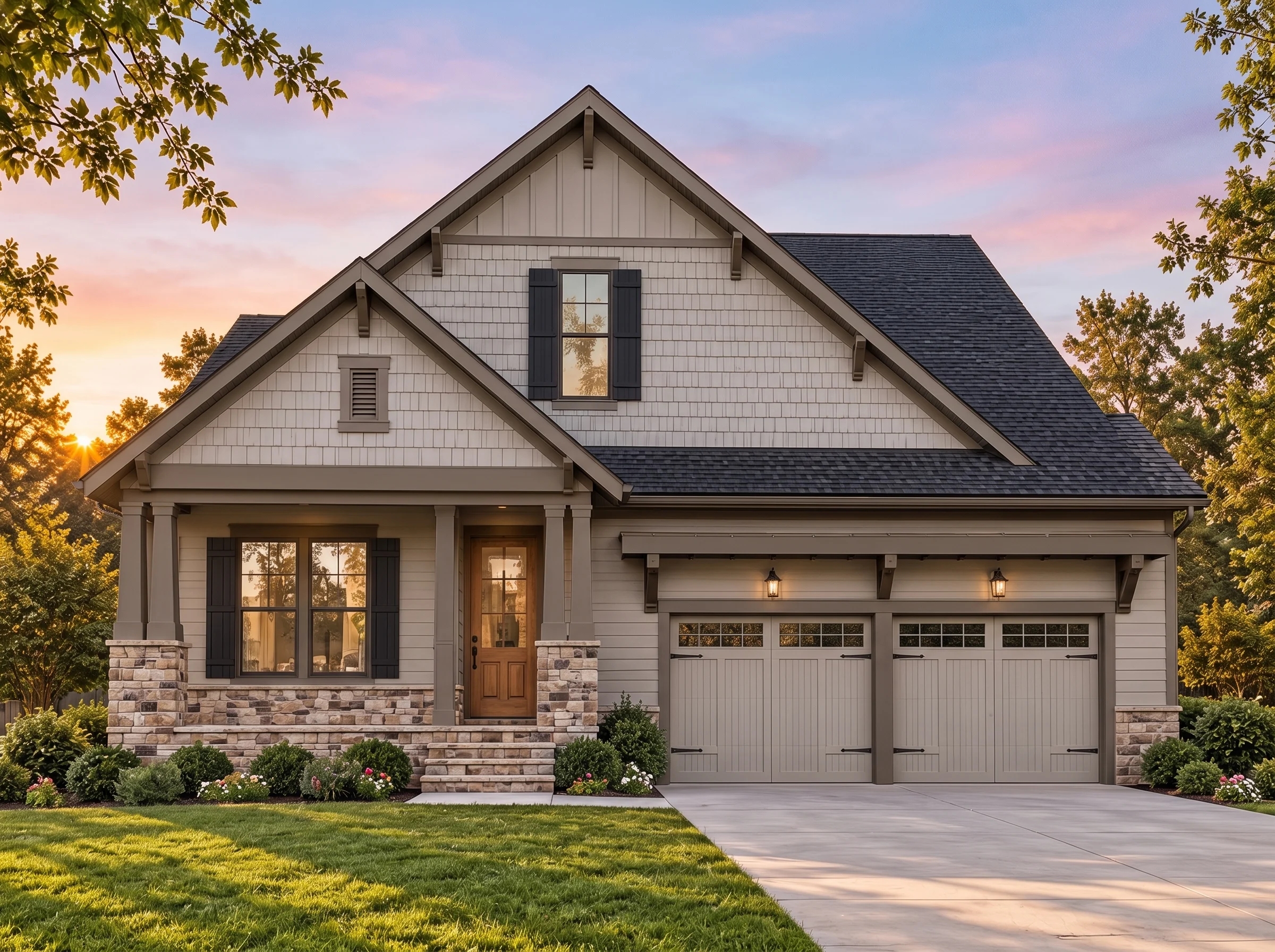 Plan  15-1309C – Alabama Yellowhammer  | Modern Farmhouse – 4-Bed, 3.5-Bath, 2,937 SF - Mushroom Taupe, AI-generated exterior concept