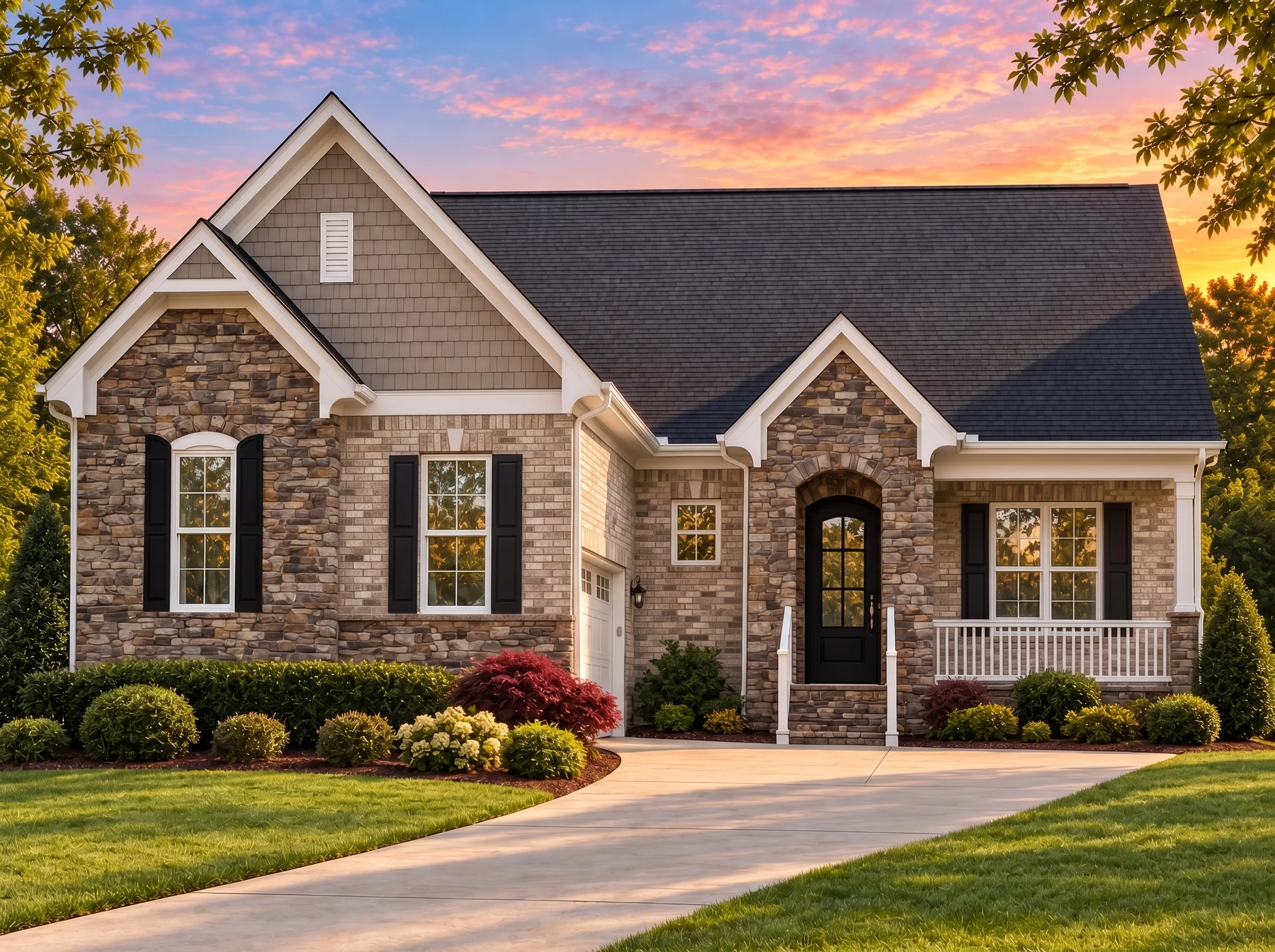 Plan  15-1308B – Aster Harbor Cottage  | New American – 3-Bed, 3.5-Bath, 2,587 SF - Natural Brick, AI-generated exterior concept
