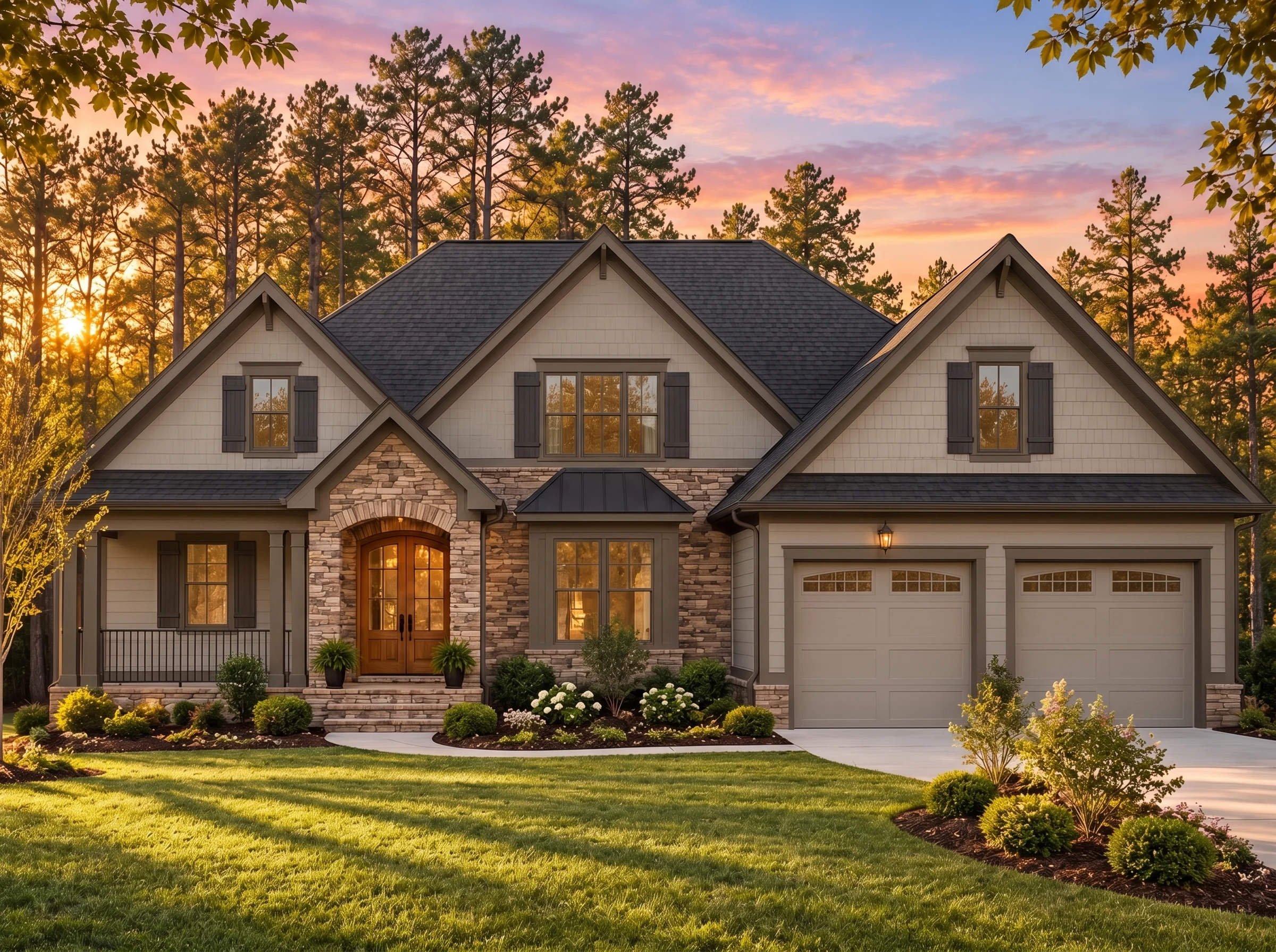 Plan  15-1357 – Georgia Ridge |  Craftsman – 4-Bed, 3-Bath, 2,838 SF - Mushroom Taupe, AI-generated exterior concept