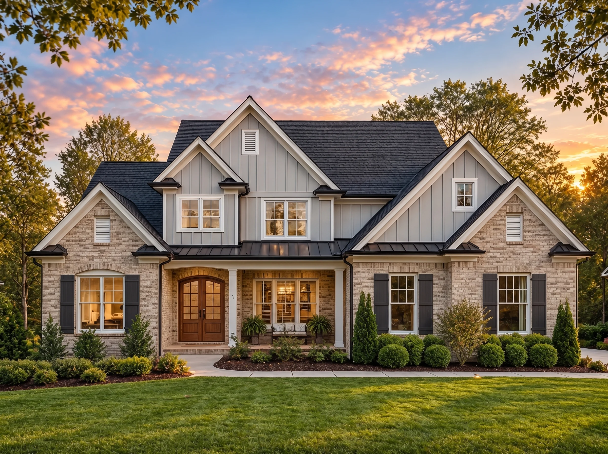 Plan  15-1348 – Aster Hollow Estate  | New American – 5-Bed, 5-Bath, 5,193 SF - Natural Brick, AI-generated exterior concept