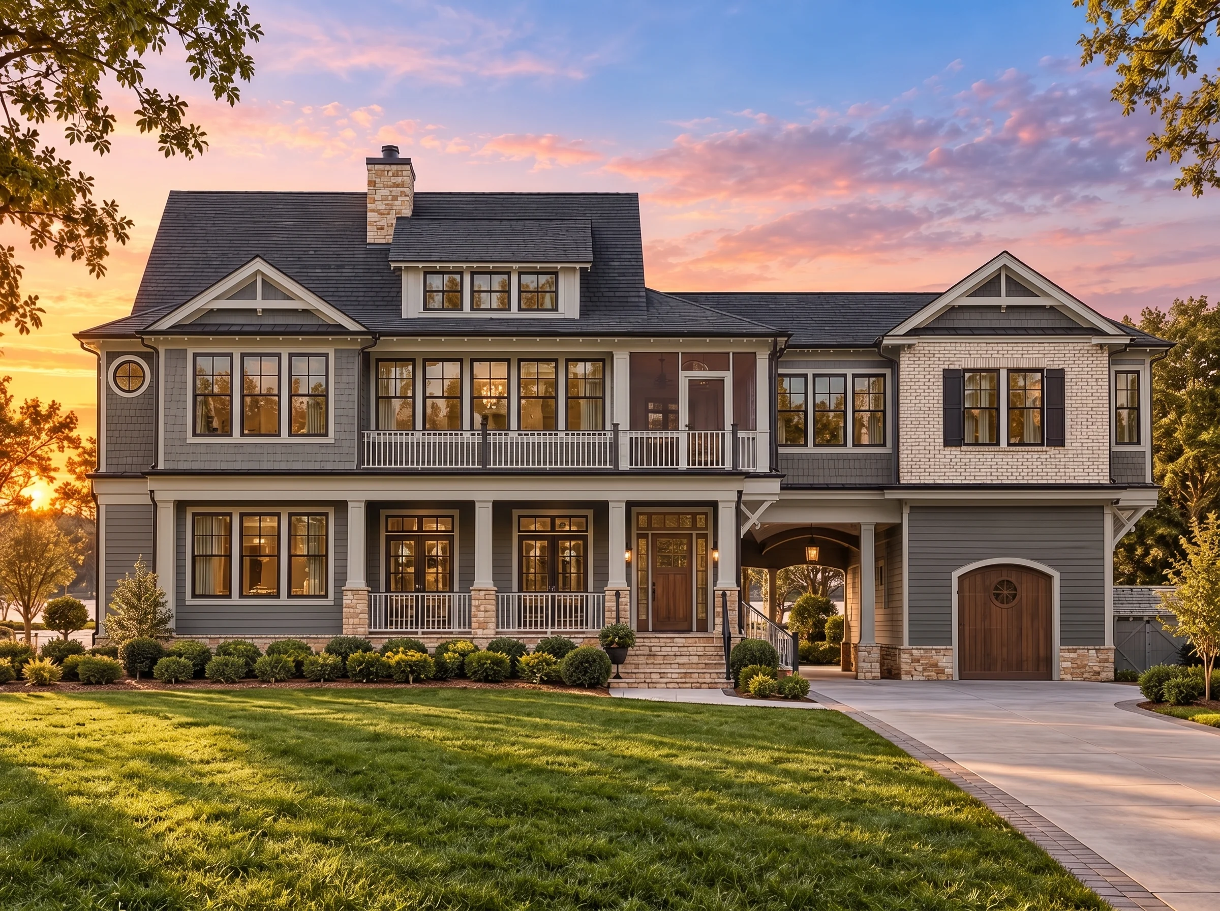 Plan  15-1388 – Aster Woods Place |  Coastal Traditional – 4-Bed, 4.5-Bath, 3,537 SF - Warm Charcoal, AI-generated exterior concept