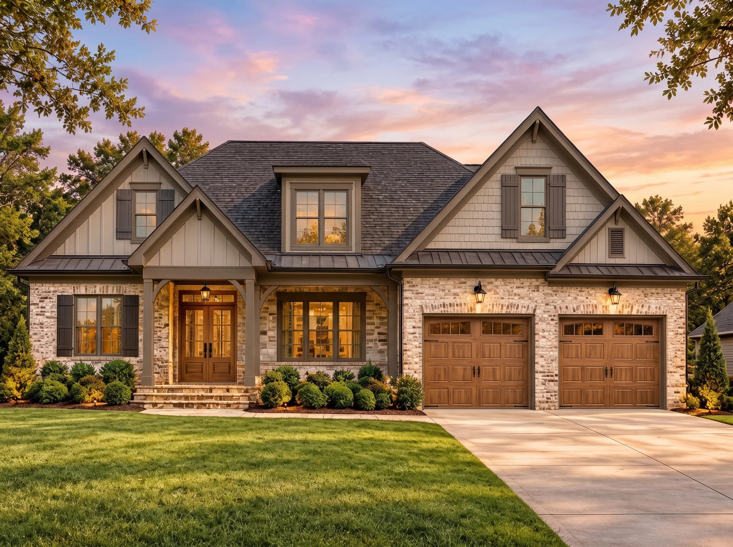 Plan  15-1385 – Maryland Basin |  Traditional New American – 4-Bed, 3.5-Bath, 2,010 SF - Mushroom Taupe, AI-generated exterior concept