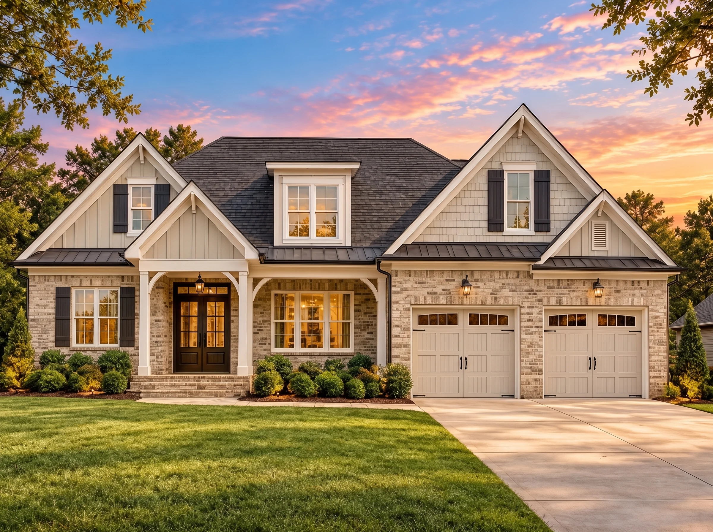 Plan  15-1385 – Maryland Basin |  Traditional New American – 4-Bed, 3.5-Bath, 2,010 SF - Natural Brick, AI-generated exterior concept