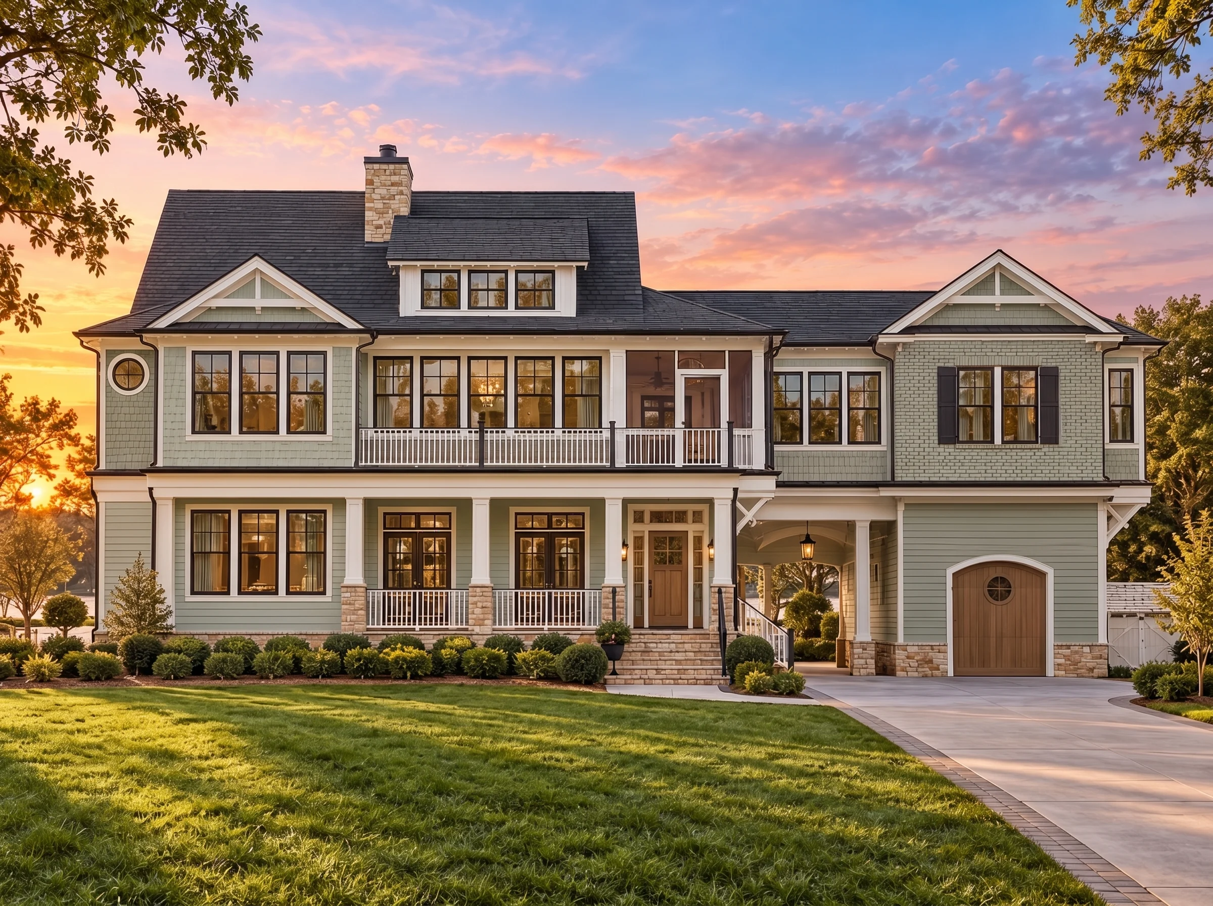 Plan  15-1388 – Aster Woods Place |  Coastal Traditional – 4-Bed, 4.5-Bath, 3,537 SF - Muted Sage, AI-generated exterior concept