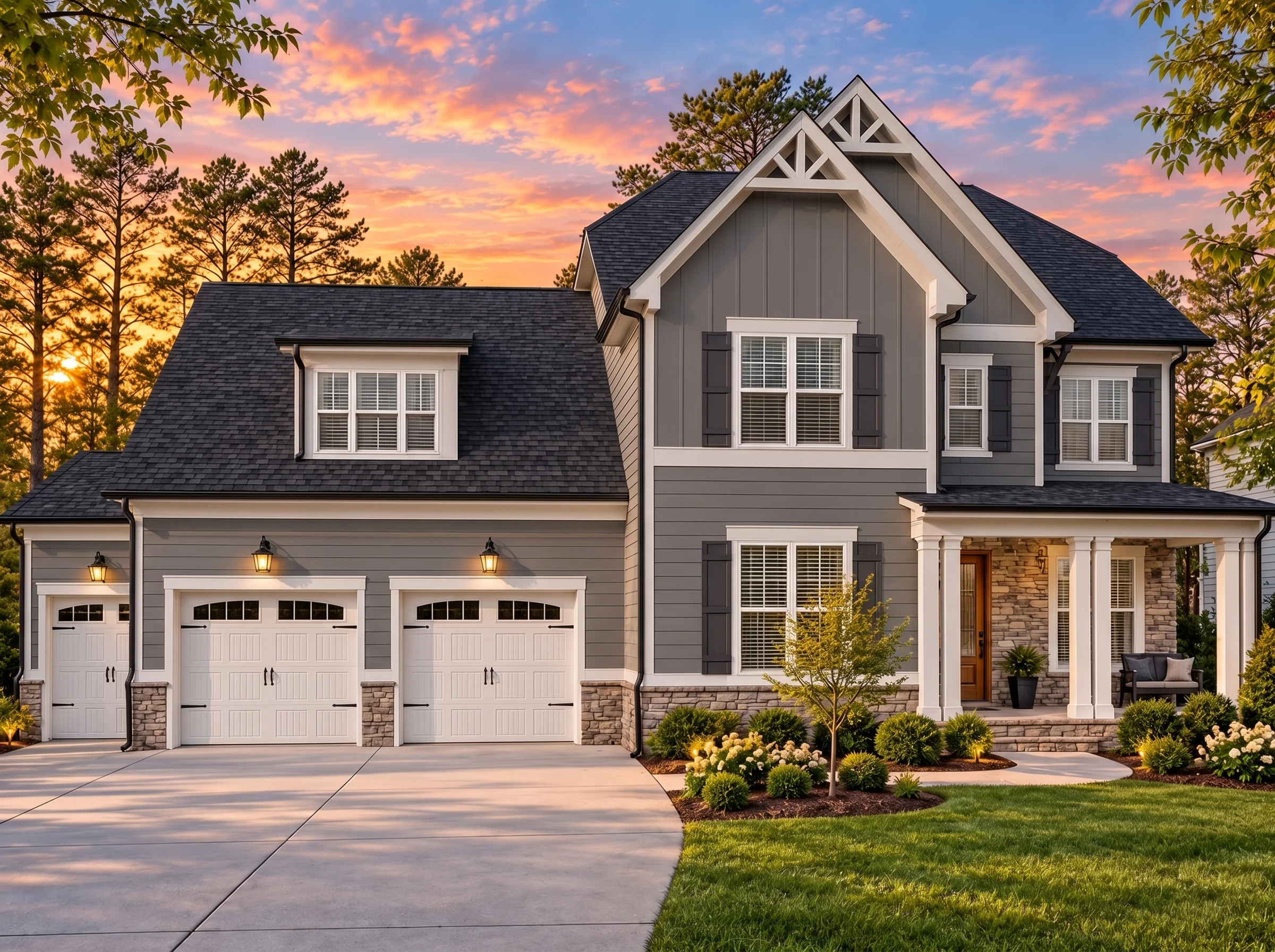 Plan  15-1408 – Santa Fe Adobe | New  American – 4-Bed, 3.5-Bath, 1,765 SF - Warm Charcoal, AI-generated exterior concept