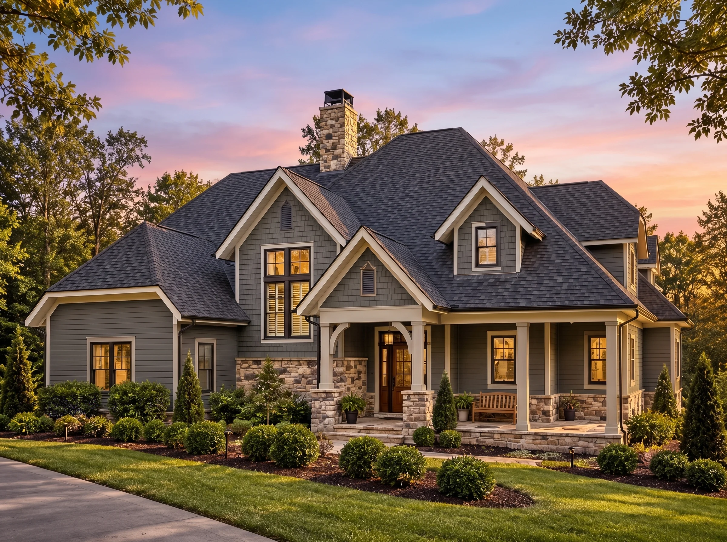 Plan  15-1401 – Auburn Trail Farmhouse  | Modern Farmhouse – 4-Bed, 3.5-Bath, 3,429 SF - Warm Charcoal, AI-generated exterior concept