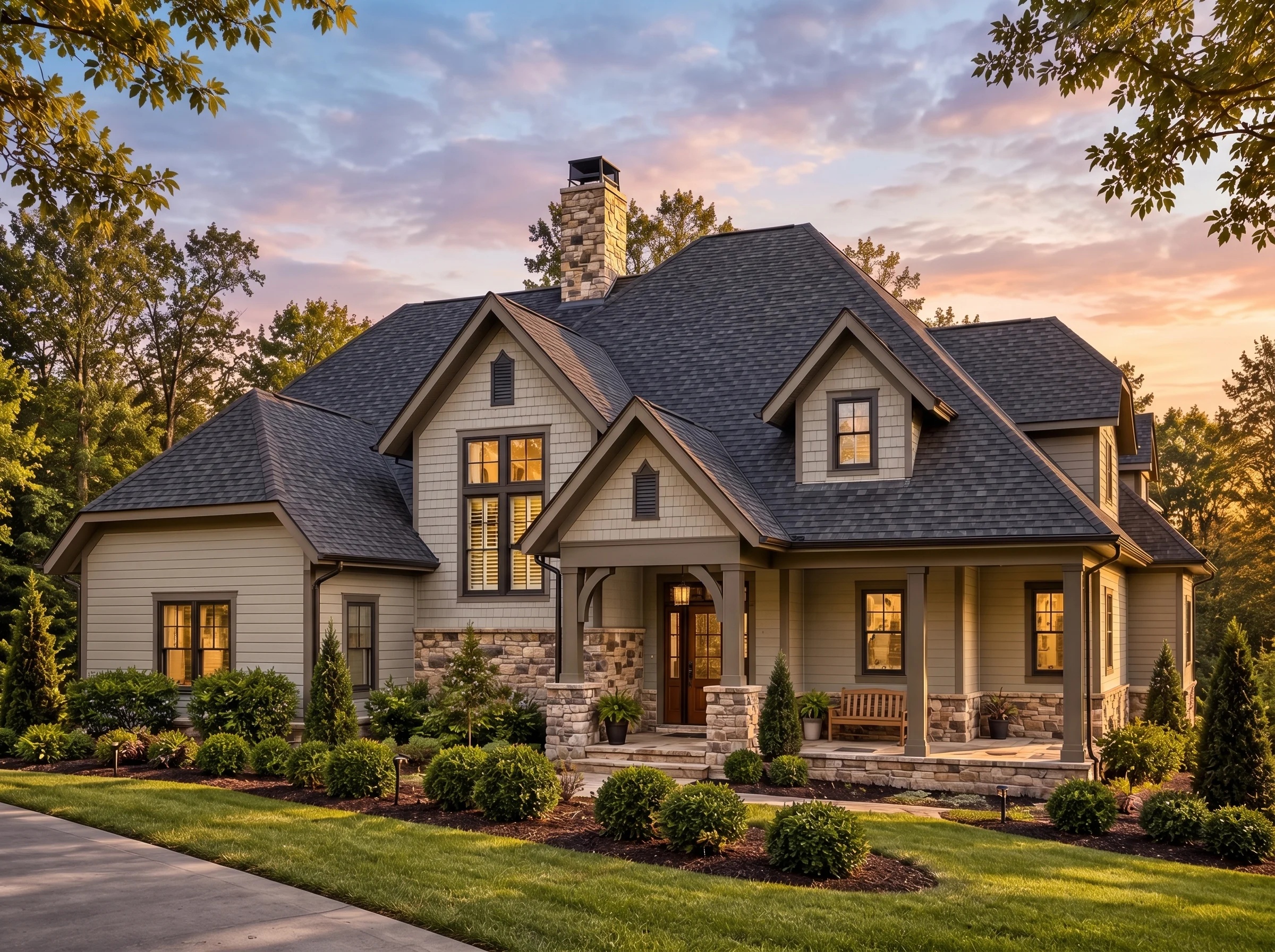 Plan  15-1401 – Auburn Trail Farmhouse  | Modern Farmhouse – 4-Bed, 3.5-Bath, 3,429 SF - Mushroom Taupe, AI-generated exterior concept