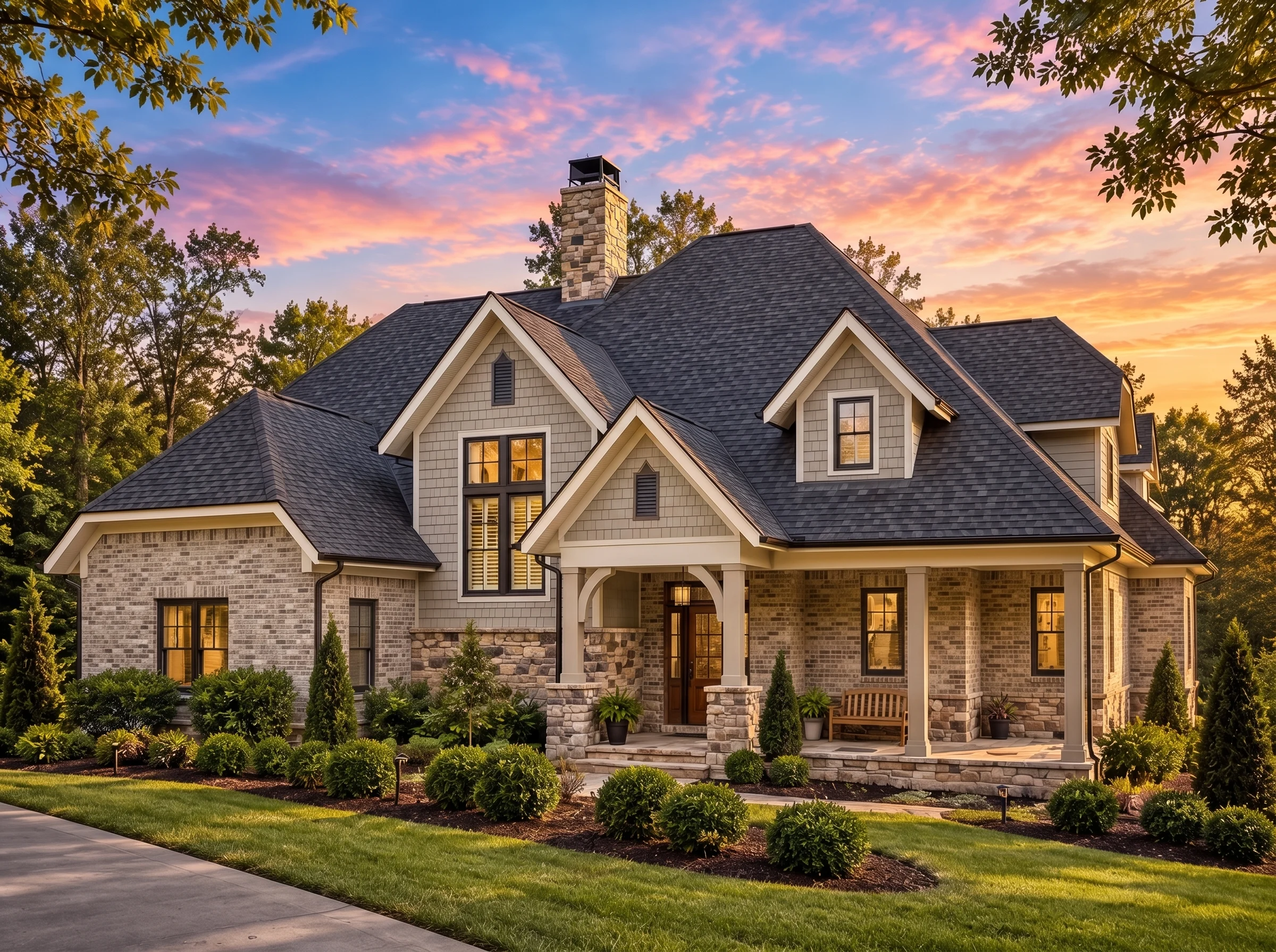 Plan  15-1401 – Auburn Trail Farmhouse  | Modern Farmhouse – 4-Bed, 3.5-Bath, 3,429 SF - Natural Brick, AI-generated exterior concept