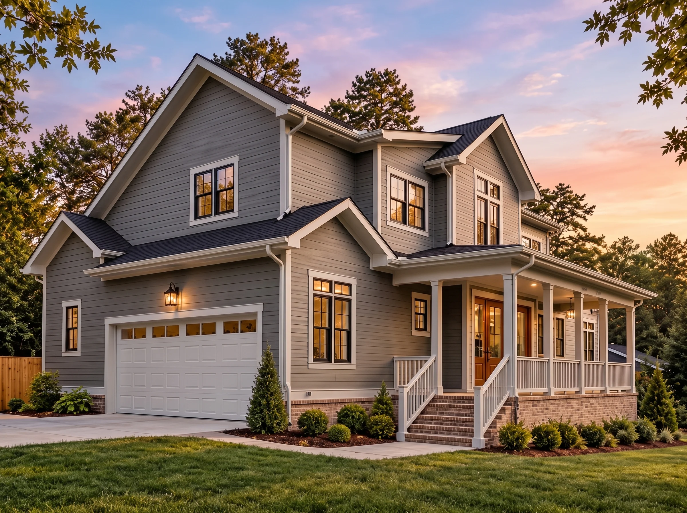 Plan  15-1490 – Result Retreat |  Colonial – 5-Bed, 5-Bath, 3,475 SF - Warm Charcoal, AI-generated exterior concept