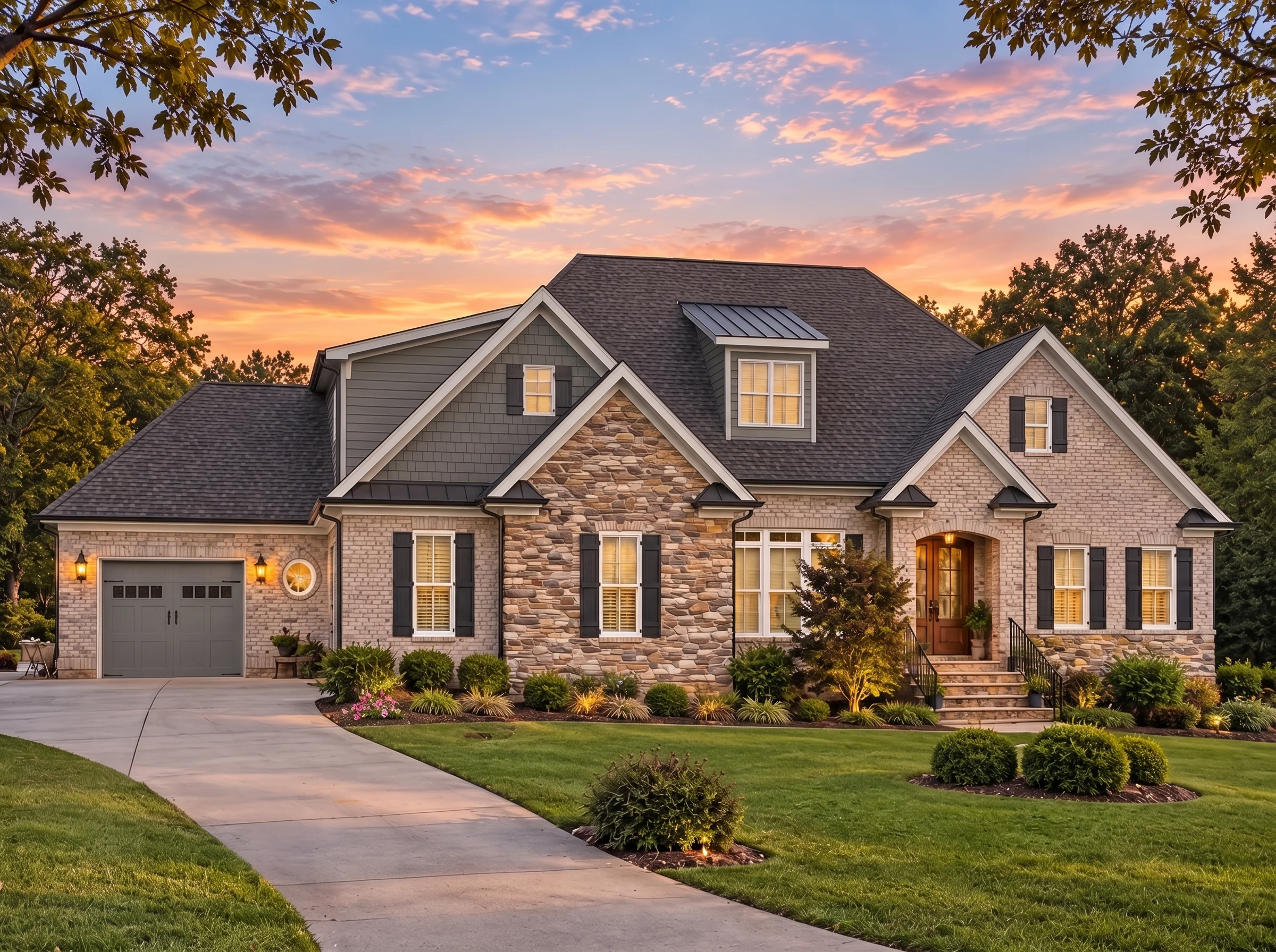 Plan  15-1423 – Aster Grove Lodge |  French Country – 4-Bed, 4.5-Bath, 3,110 SF - Warm Charcoal, AI-generated exterior concept
