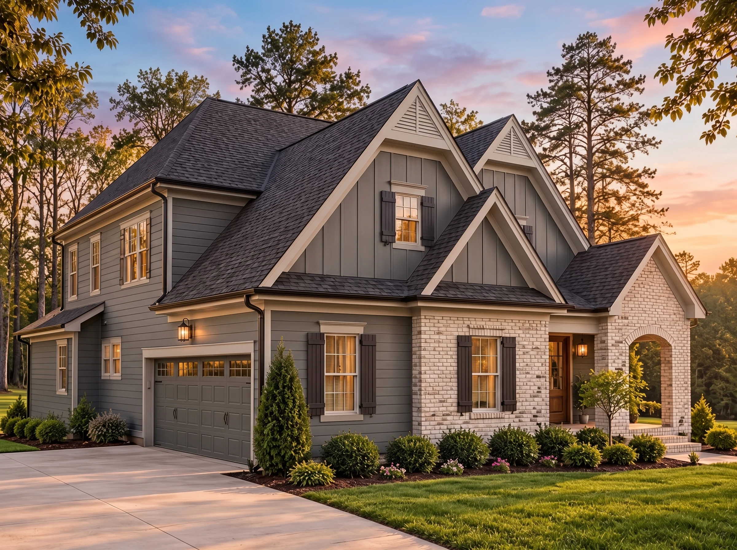 Plan  15-1492 – Chestnut Springs Estate | Modern Farmhouse – 4-Bed, 3.5-Bath, 3,422 SF - Warm Charcoal, AI-generated exterior concept