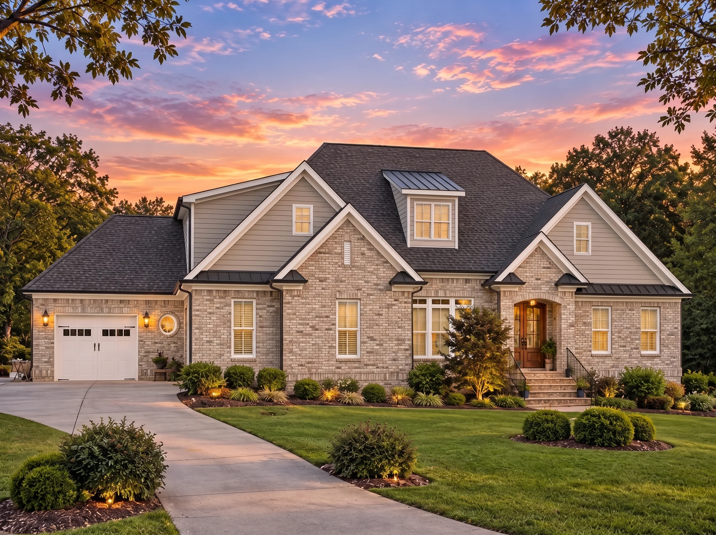 Plan  15-1423 – Aster Grove Lodge |  French Country – 4-Bed, 4.5-Bath, 3,110 SF - Natural Brick, AI-generated exterior concept
