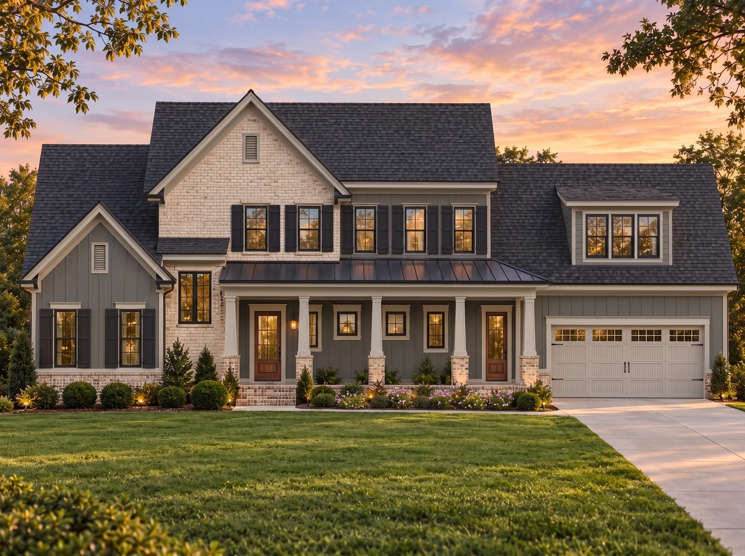 Plan  15-1454 – Auburn Landing Place  | New American – 4-Bed, 3.5-Bath, 3,909 SF - Warm Charcoal, AI-generated exterior concept