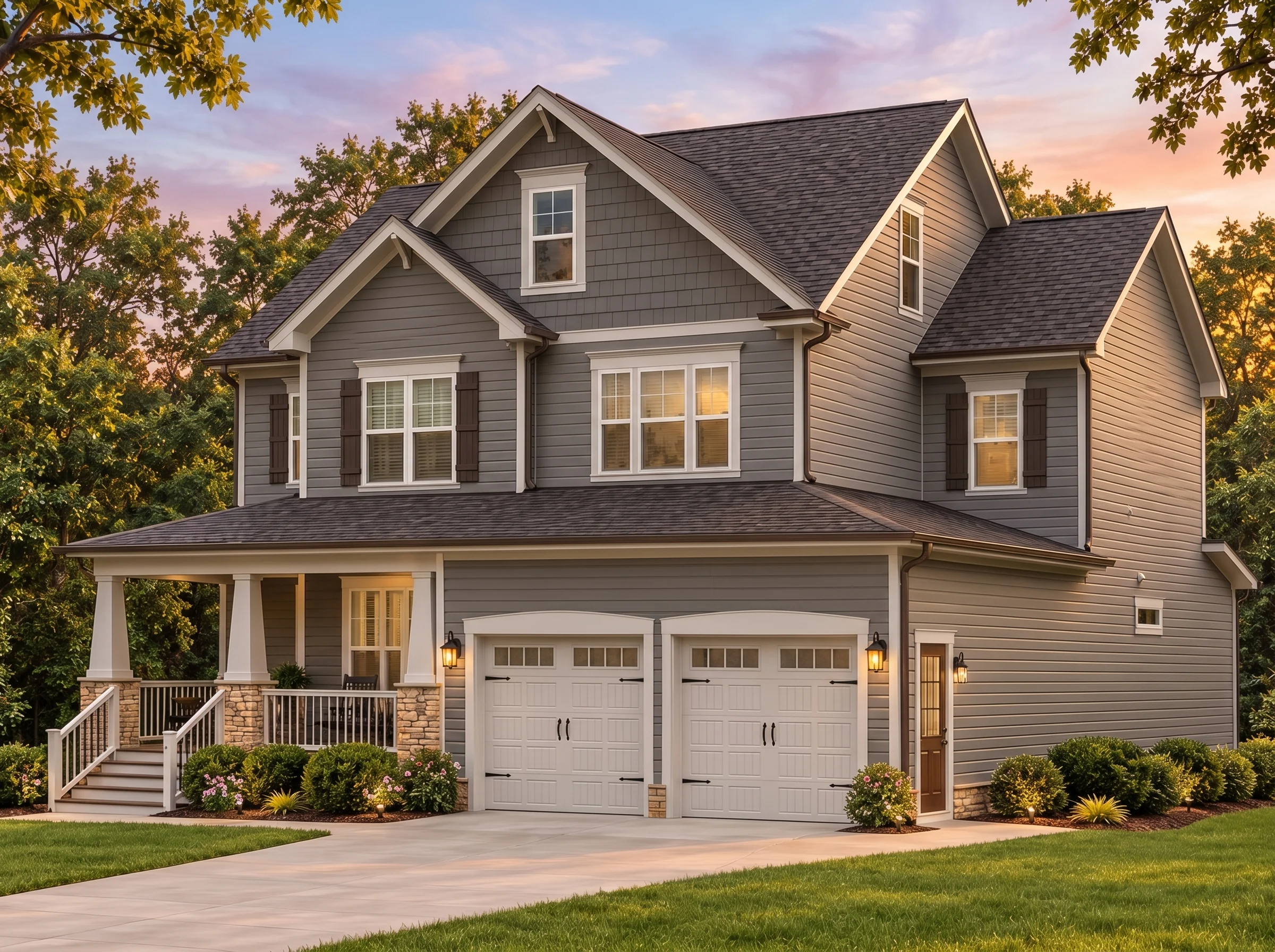 Plan  15-1461 – Aster Pass Farm |  New American – 3-Bed, 4-Bath, 3,080 SF - Warm Charcoal, AI-generated exterior concept