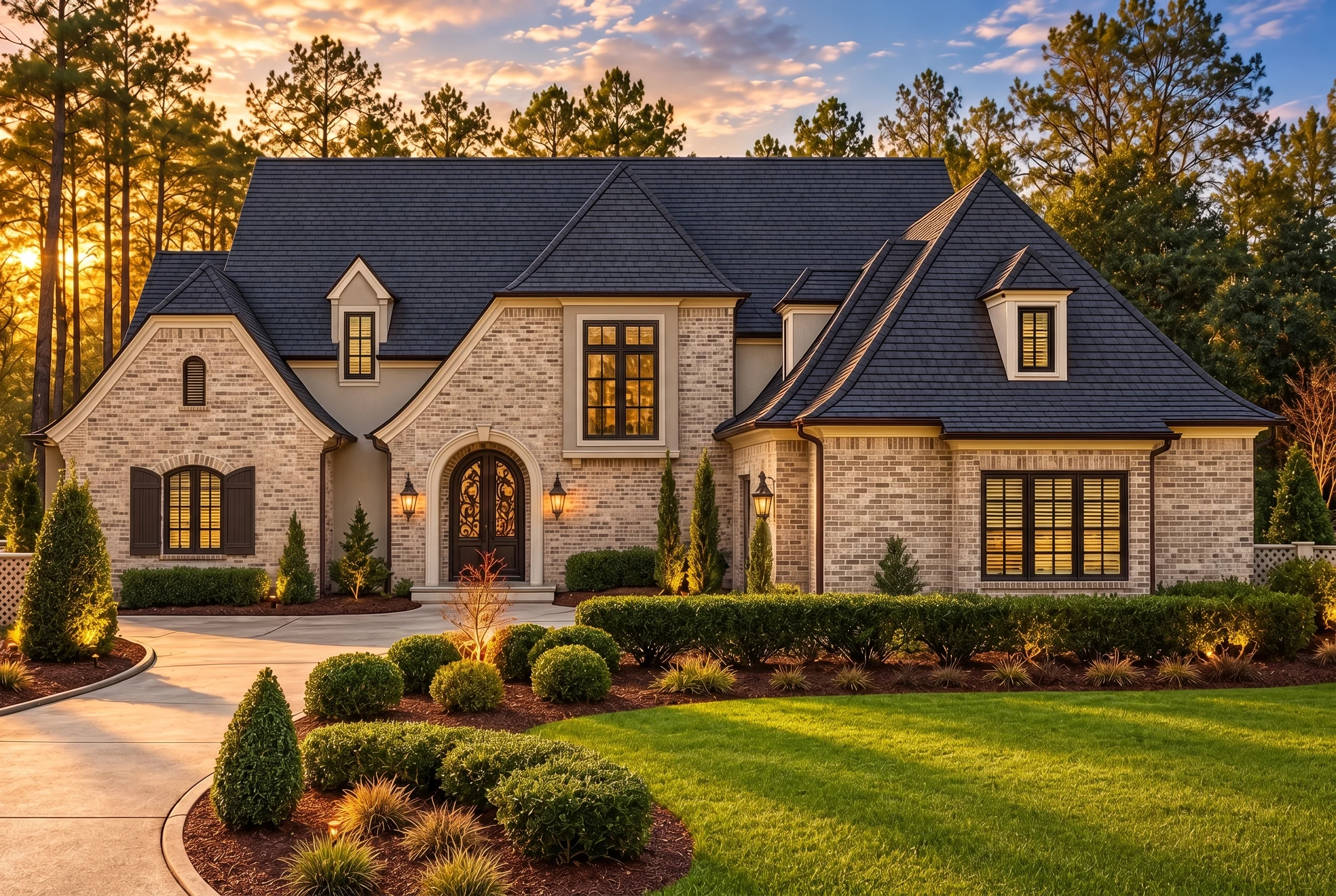 Plan  15-1434 – Aster View Farmhouse  | French Country – 5-Bed, 5-Bath, 4,547 SF - Natural Brick, AI-generated exterior concept