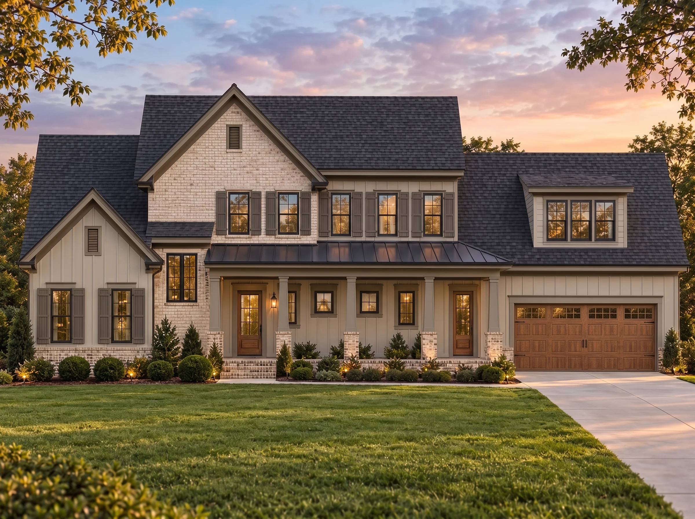 Plan  15-1454 – Auburn Landing Place  | New American – 4-Bed, 3.5-Bath, 3,909 SF - Mushroom Taupe, AI-generated exterior concept