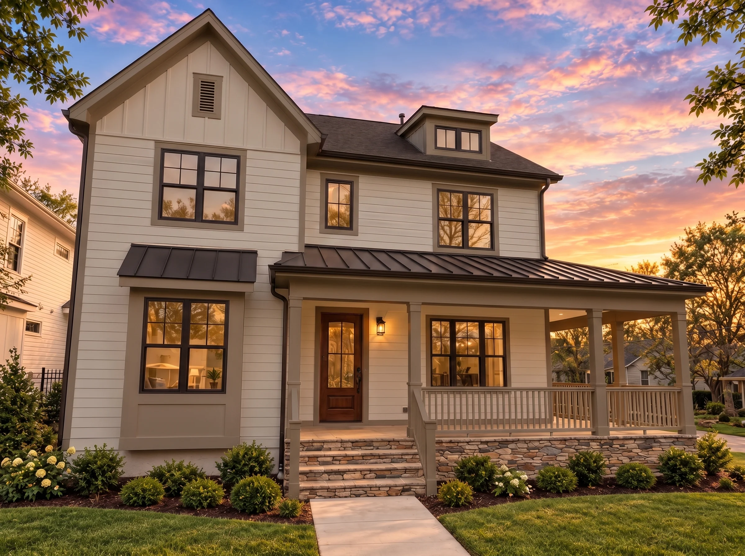Plan  15-1460 – Alabama River |  Modern Farmhouse – 4-Bed, 3-Bath, 1,765 SF - Mushroom Taupe, AI-generated exterior concept